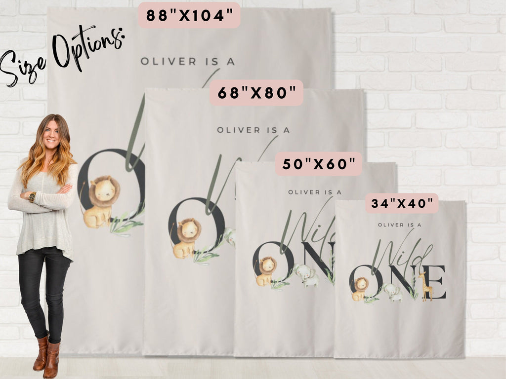 Wild One Custom First Birthday Party Backdrop | Personalized Safari Animal Birthday Photo Booth