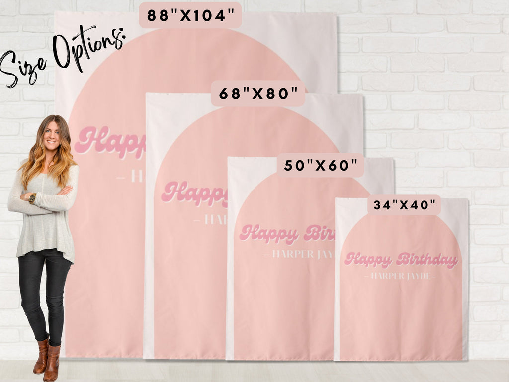 Retro Arch Custom Text Shower or Party Backdrop | Personalized Smiley Baby Shower, Bridal Shower, Birthday, Classroom Photo Booth