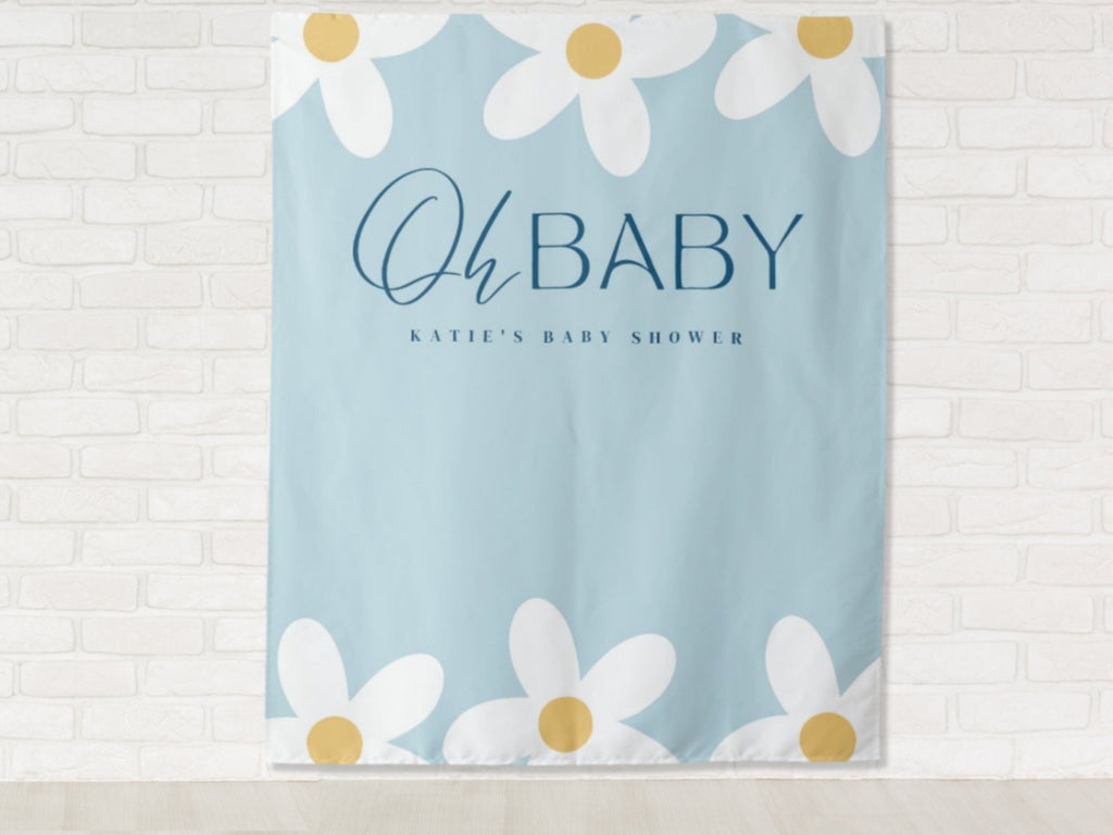 Oh Baby Retro Daisy Baby Shower Backdrop | Personalized Groovy Boy, Girl or Gender Neutral Baby Shower Photo Booth
