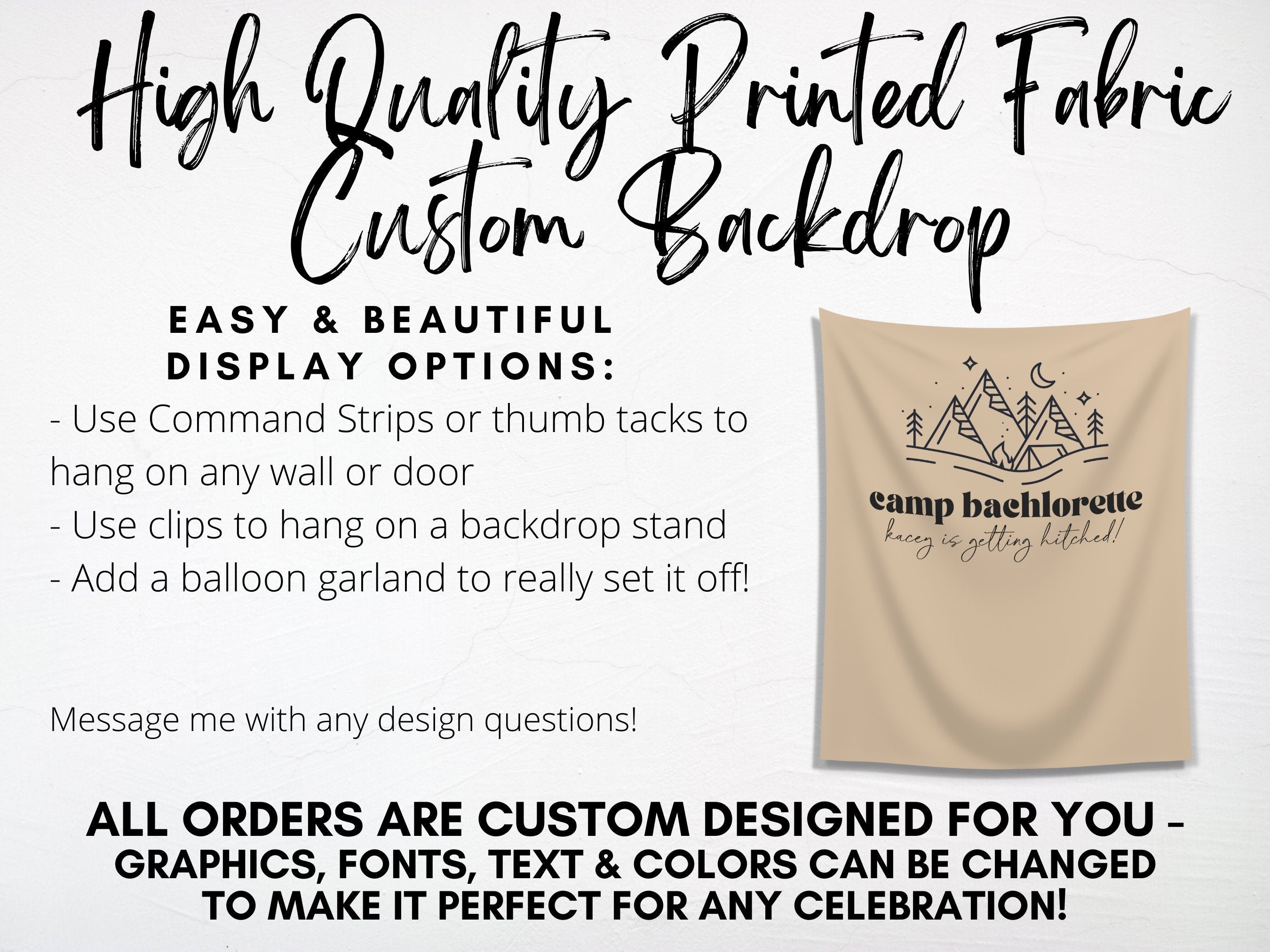 Modern Camp Bachelorette Party Custom Text Backdrop | Mountain Lake Bachelorette Party Personalized Banner