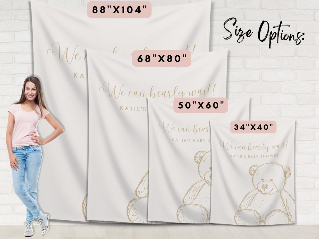 Teddy Bear Custom Baby Shower Banner | We Can Bearly Wait Personalized Party Backdrop | Gender Neutral Baby Shower Décor | Boy Baby Shower
