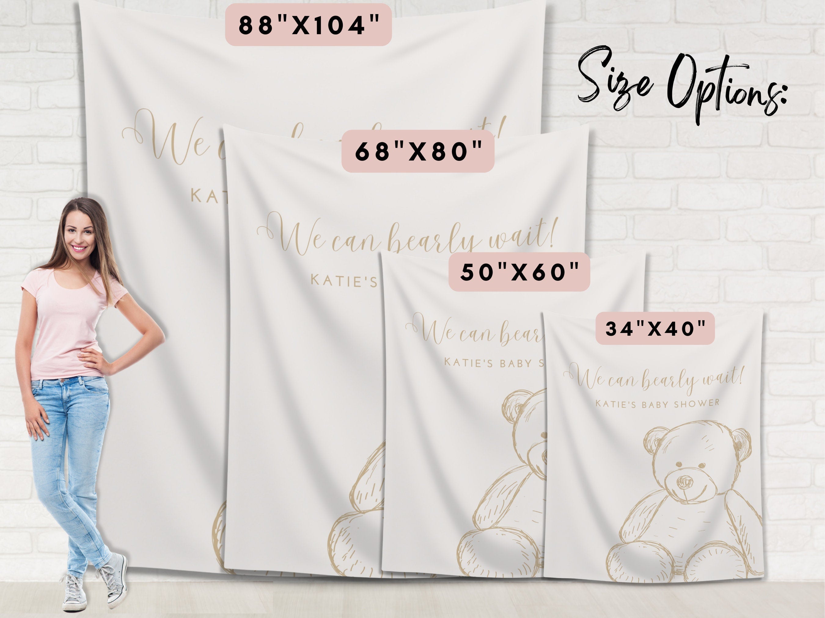 Teddy Bear Custom Baby Shower Banner | We Can Bearly Wait Personalized Party Backdrop | Gender Neutral Baby Shower Décor | Boy Baby Shower