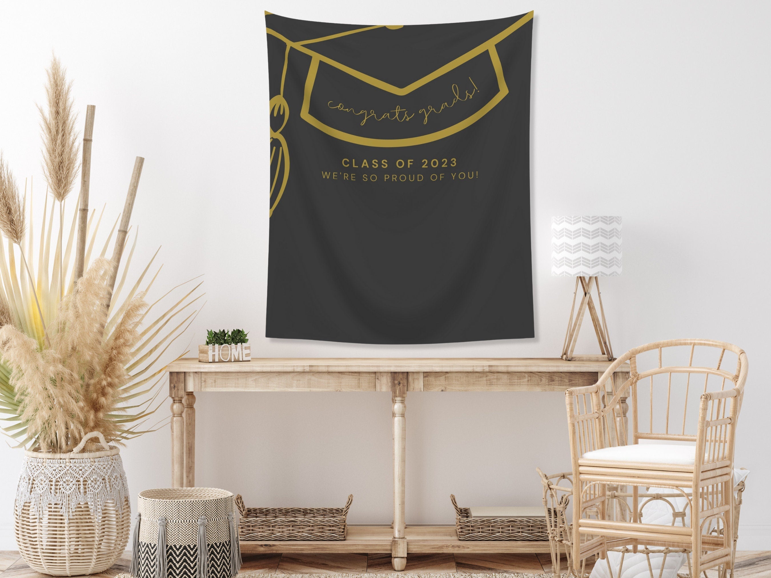 Grad Cap Class of 2025 Custom Graduation Party Banner Backdrop
