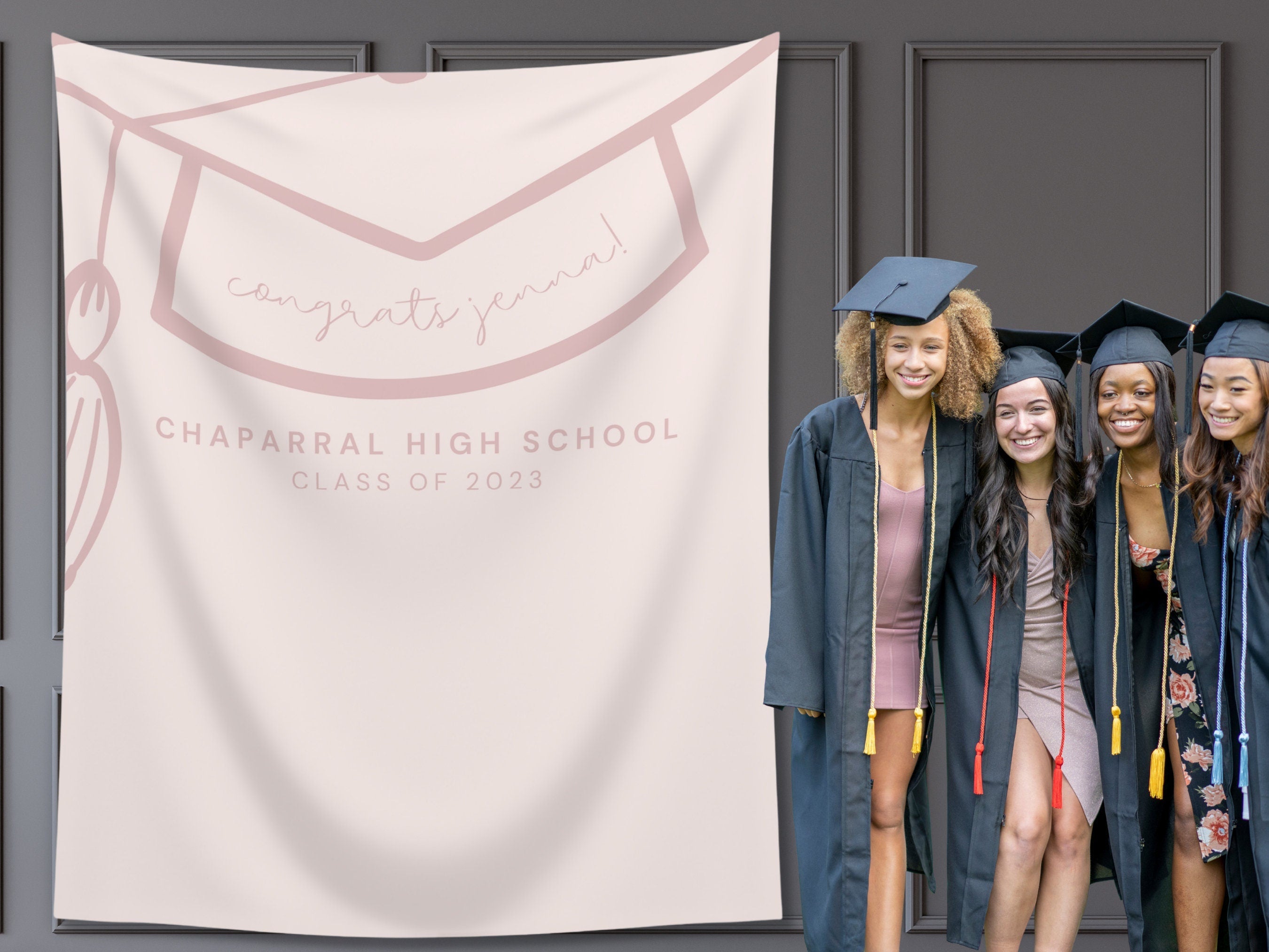 Grad Cap Class of 2025 Custom Graduation Party Banner Backdrop