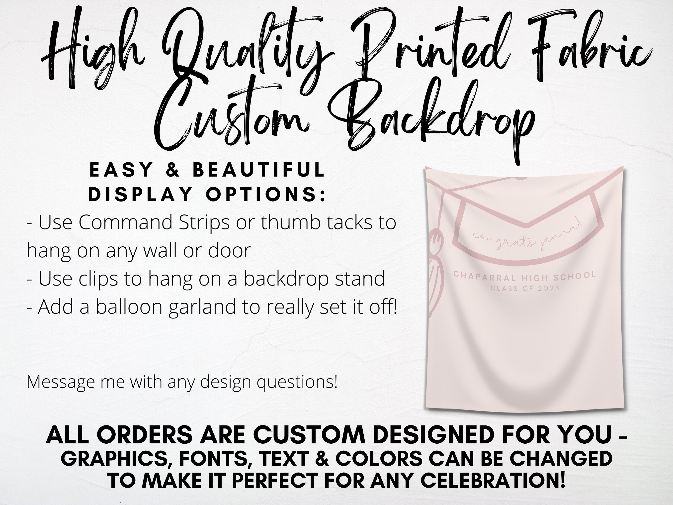 Grad Cap Class of 2025 Custom Graduation Party Banner Backdrop