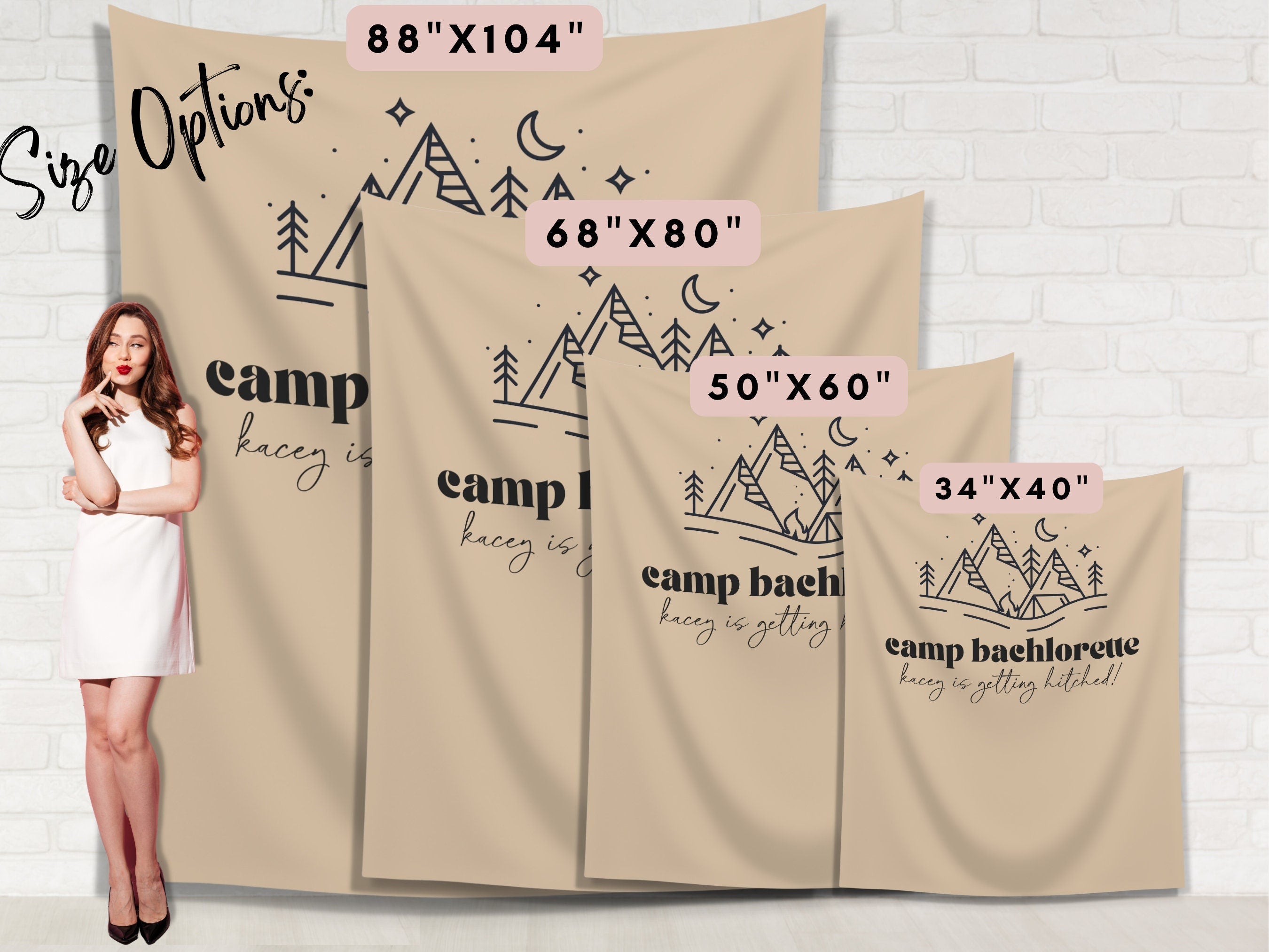 Modern Camp Bachelorette Party Custom Text Backdrop | Mountain Lake Bachelorette Party Personalized Banner