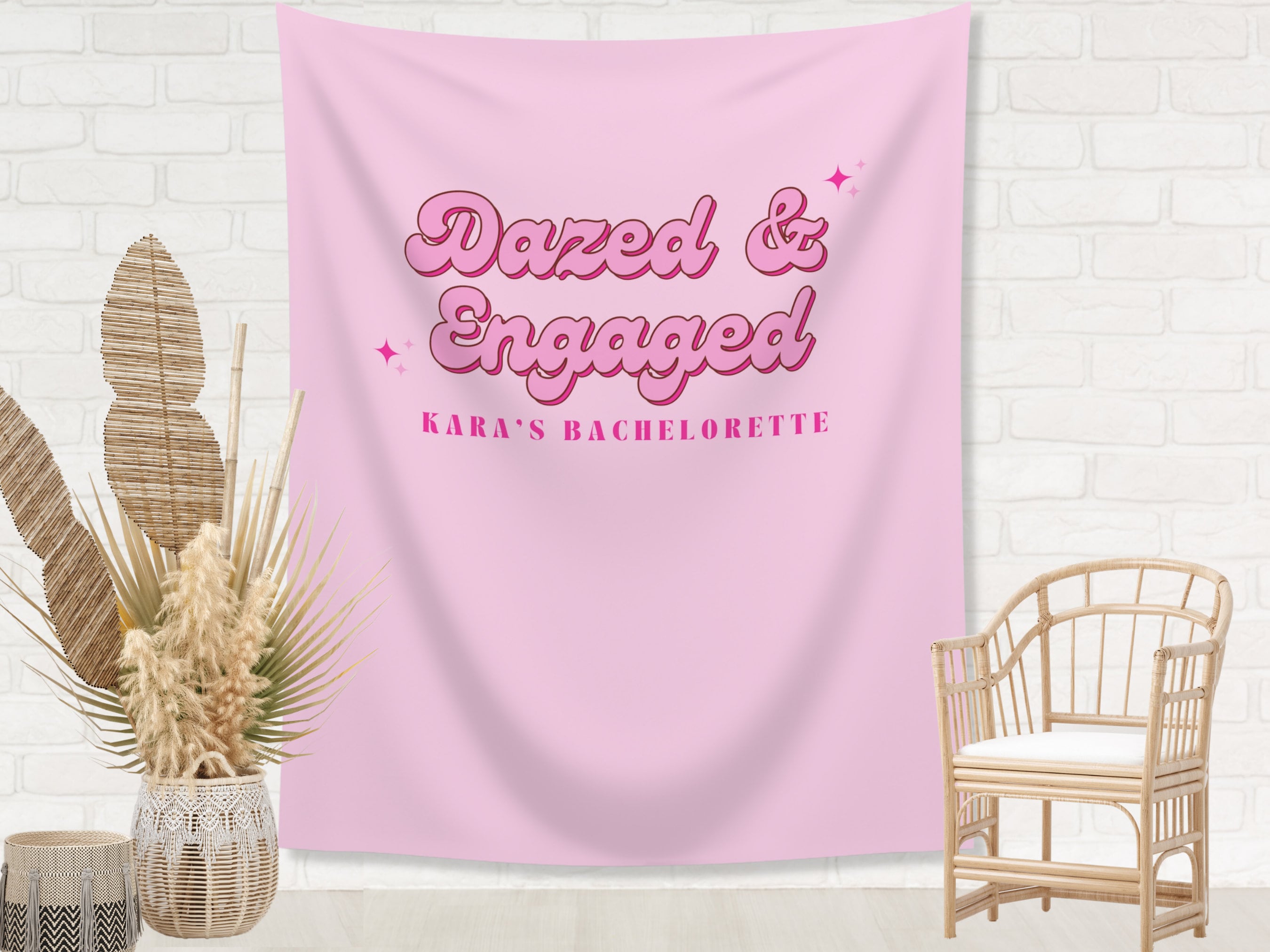 Dazed & Engaged Retro Bachelorette Weekend Custom Text Backdrop | Bachelorette Party Personalized Banner