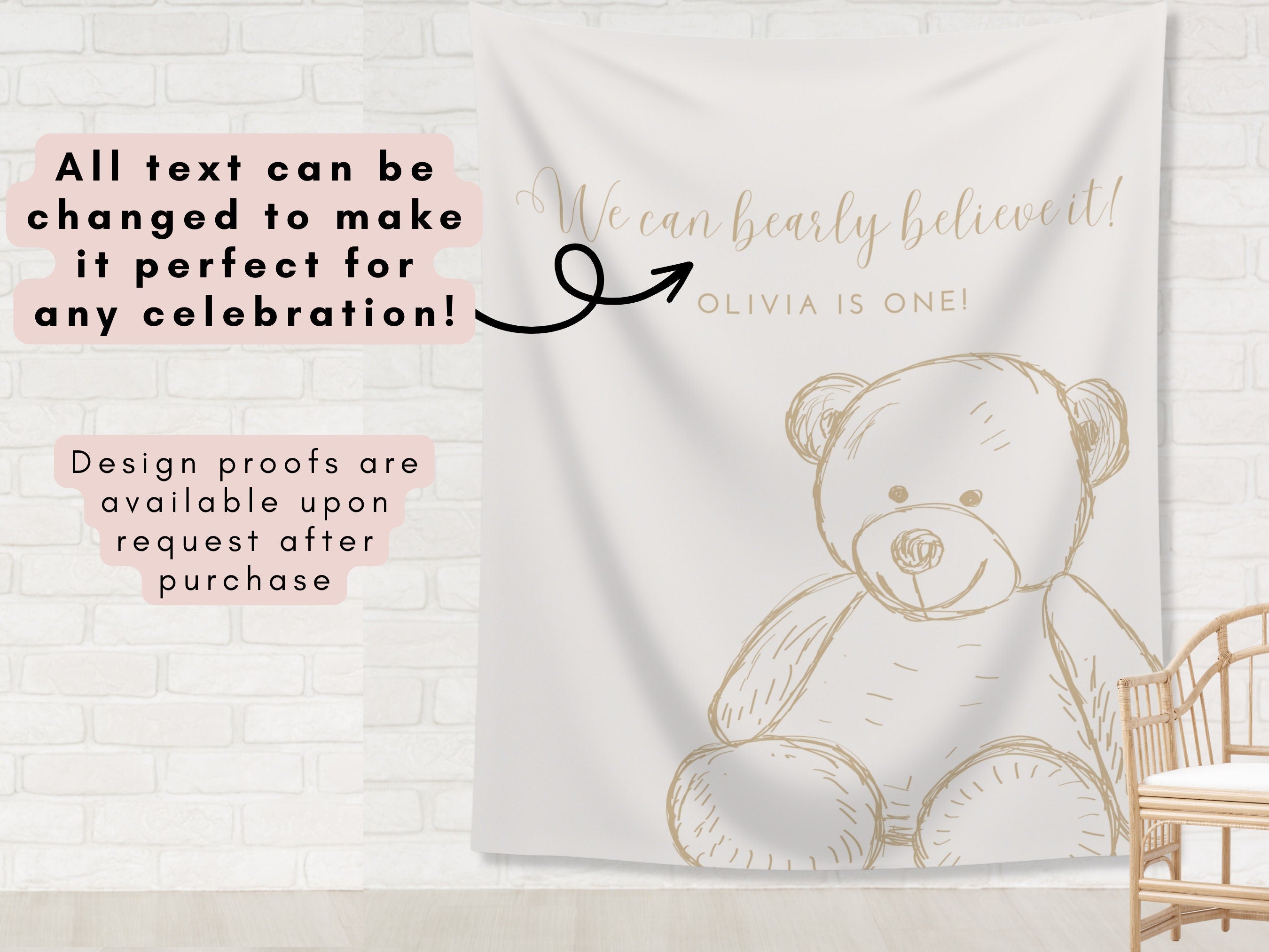 Teddy Bear Custom Baby Shower Banner | We Can Bearly Wait Personalized Party Backdrop | Gender Neutral Baby Shower Décor | Boy Baby Shower