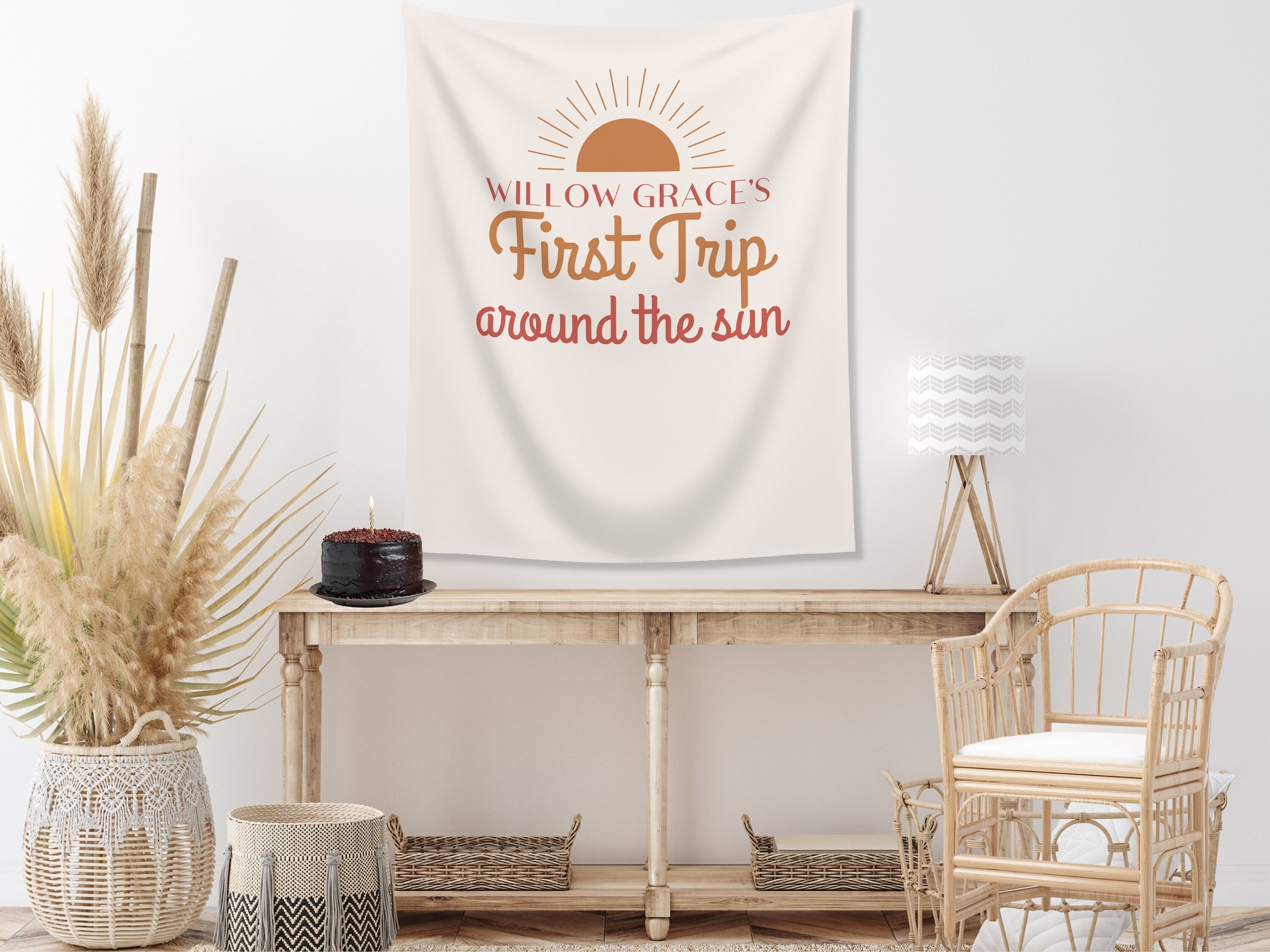 Boho Orange First Trip Around the Sun Custom Banner Backdrop