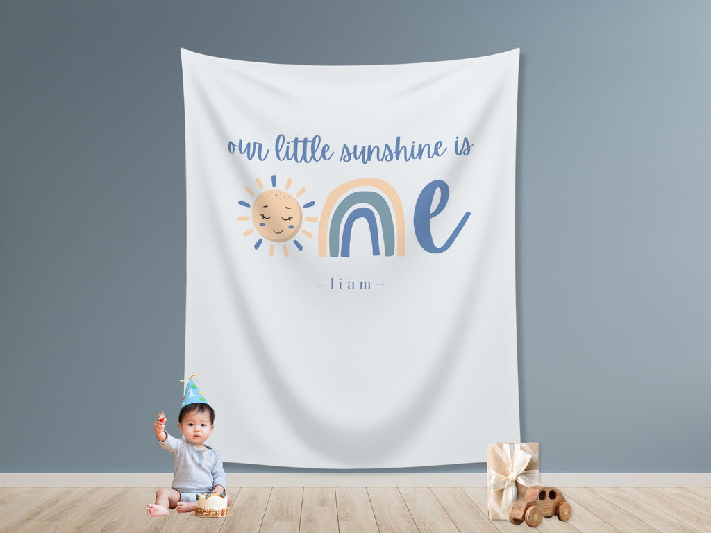 Boho Our Little Sunshine is One Custom Banner | Boho Rainbow Personalized 1st Birthday Backdrop