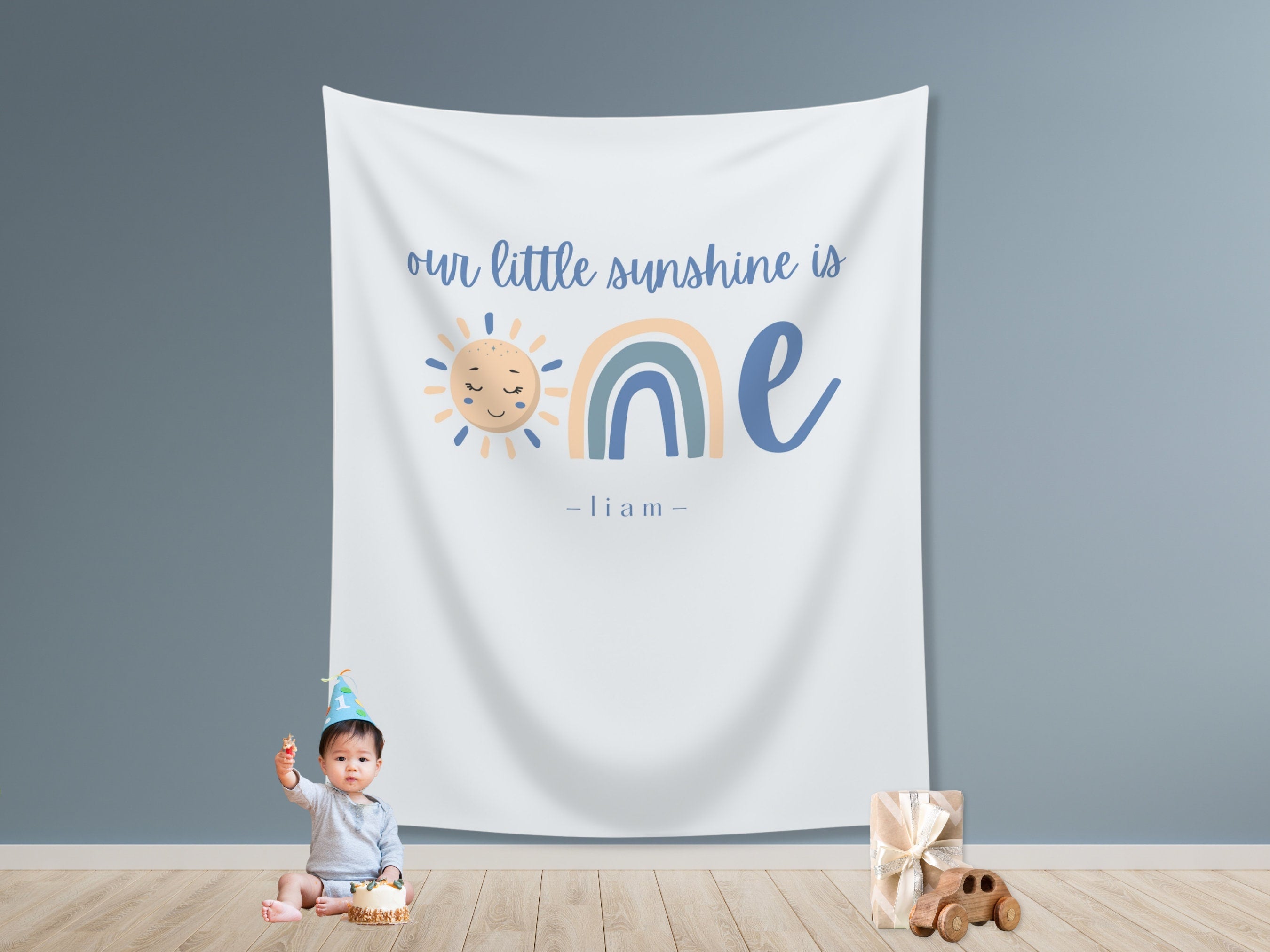 Boho Our Little Sunshine is One Custom Banner | Boho Rainbow Personalized 1st Birthday Backdrop