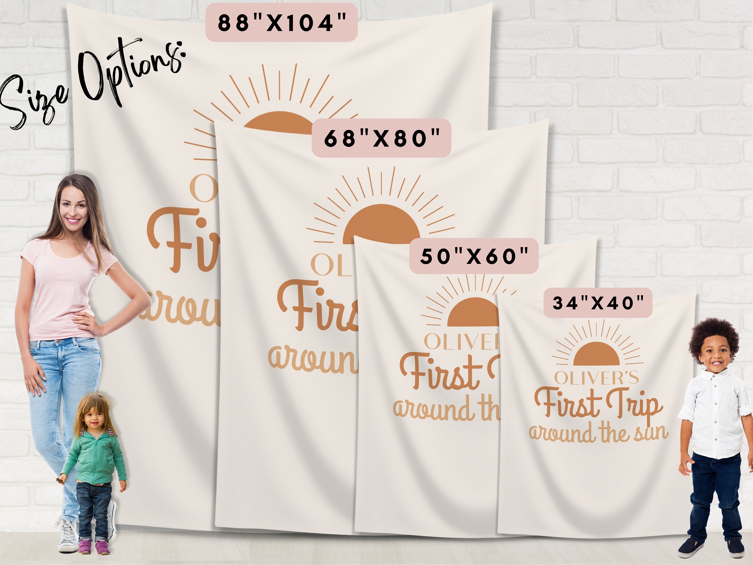 Boho Orange First Trip Around the Sun Custom Banner Backdrop