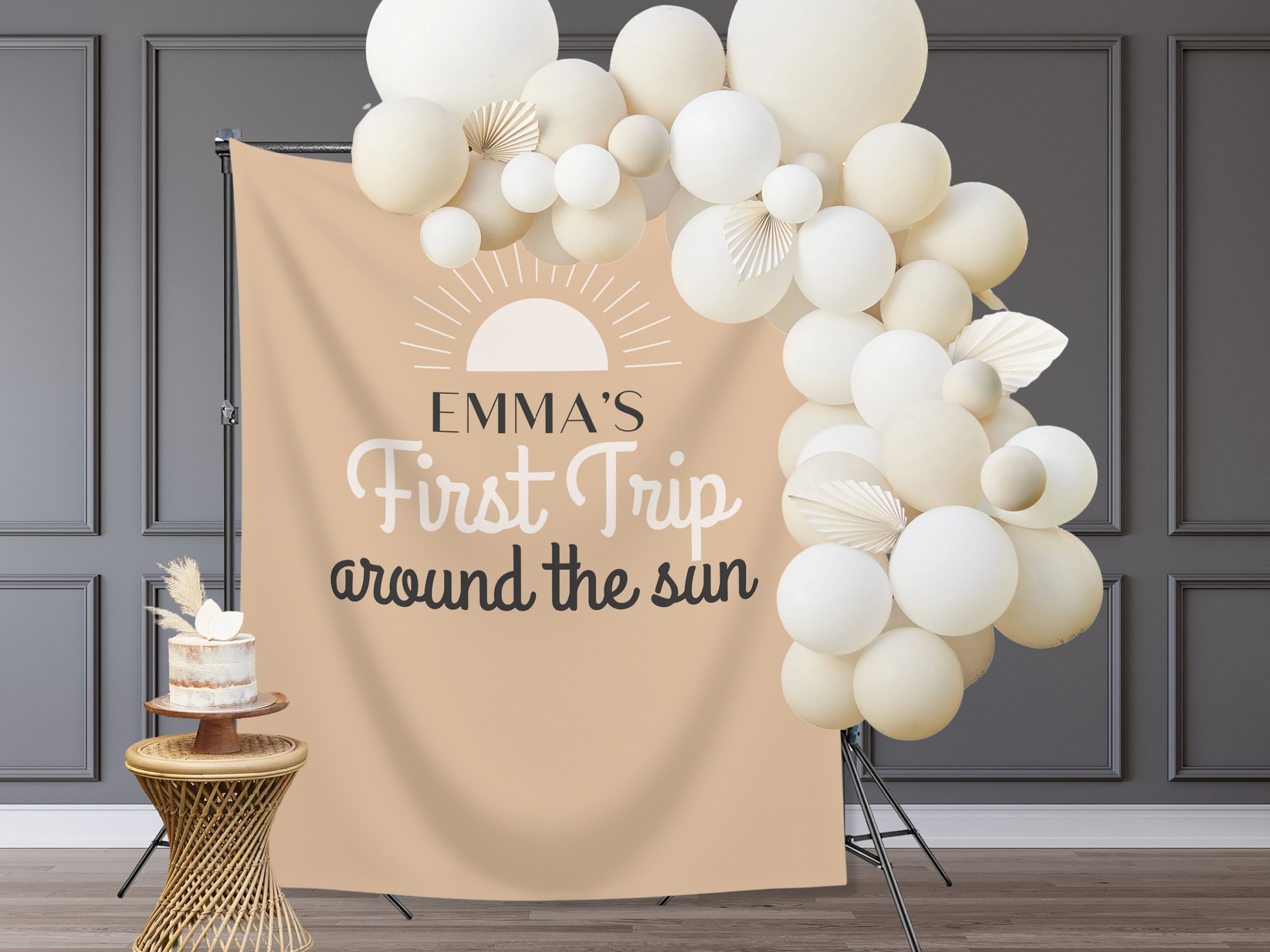 Boho Orange First Trip Around the Sun Custom Banner Backdrop