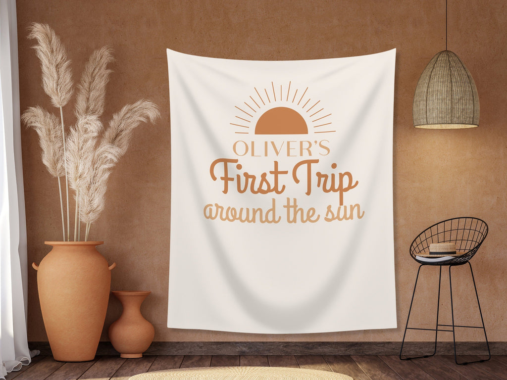 Boho Orange First Trip Around the Sun Custom Banner Backdrop