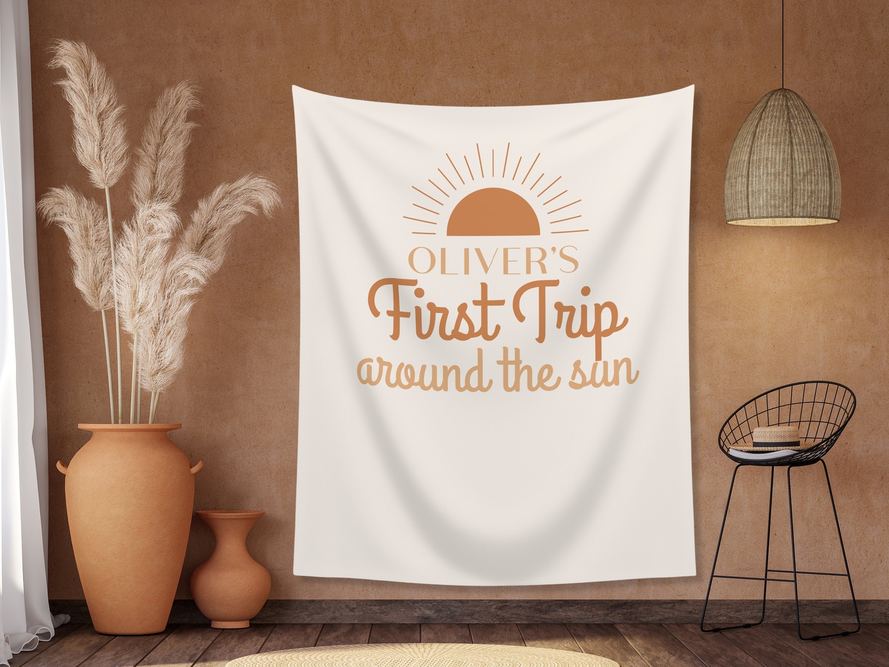 Boho Orange First Trip Around the Sun Custom Banner Backdrop