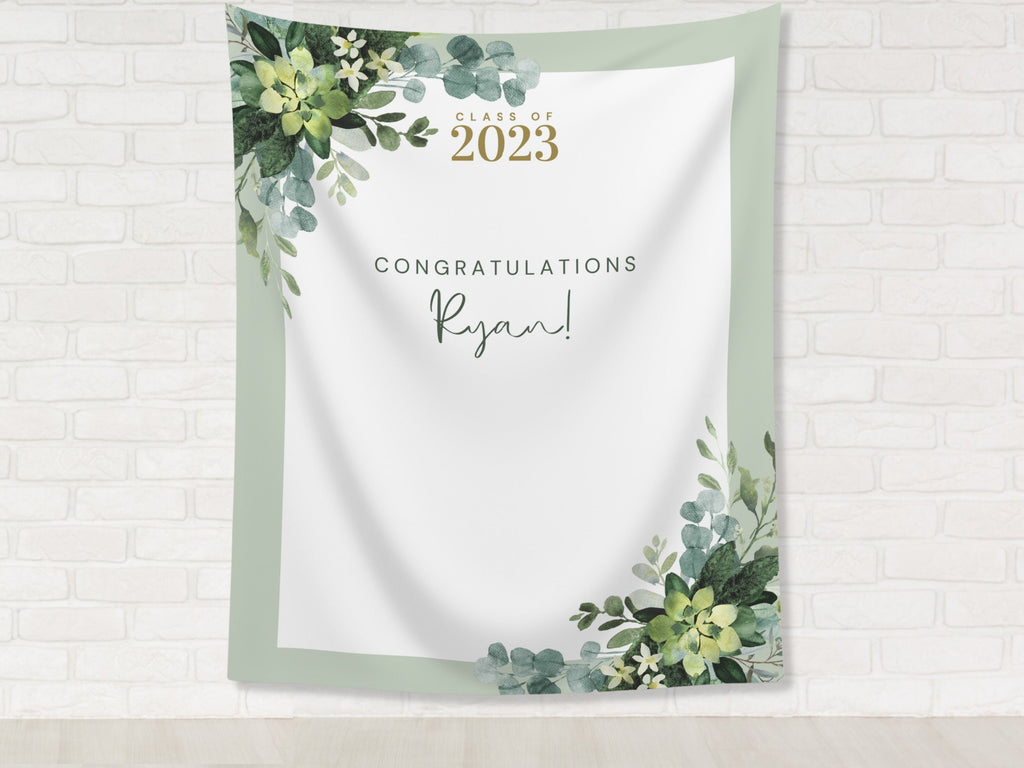 Greenery Class of 2025 Custom Graduation Party Banner Backdrop