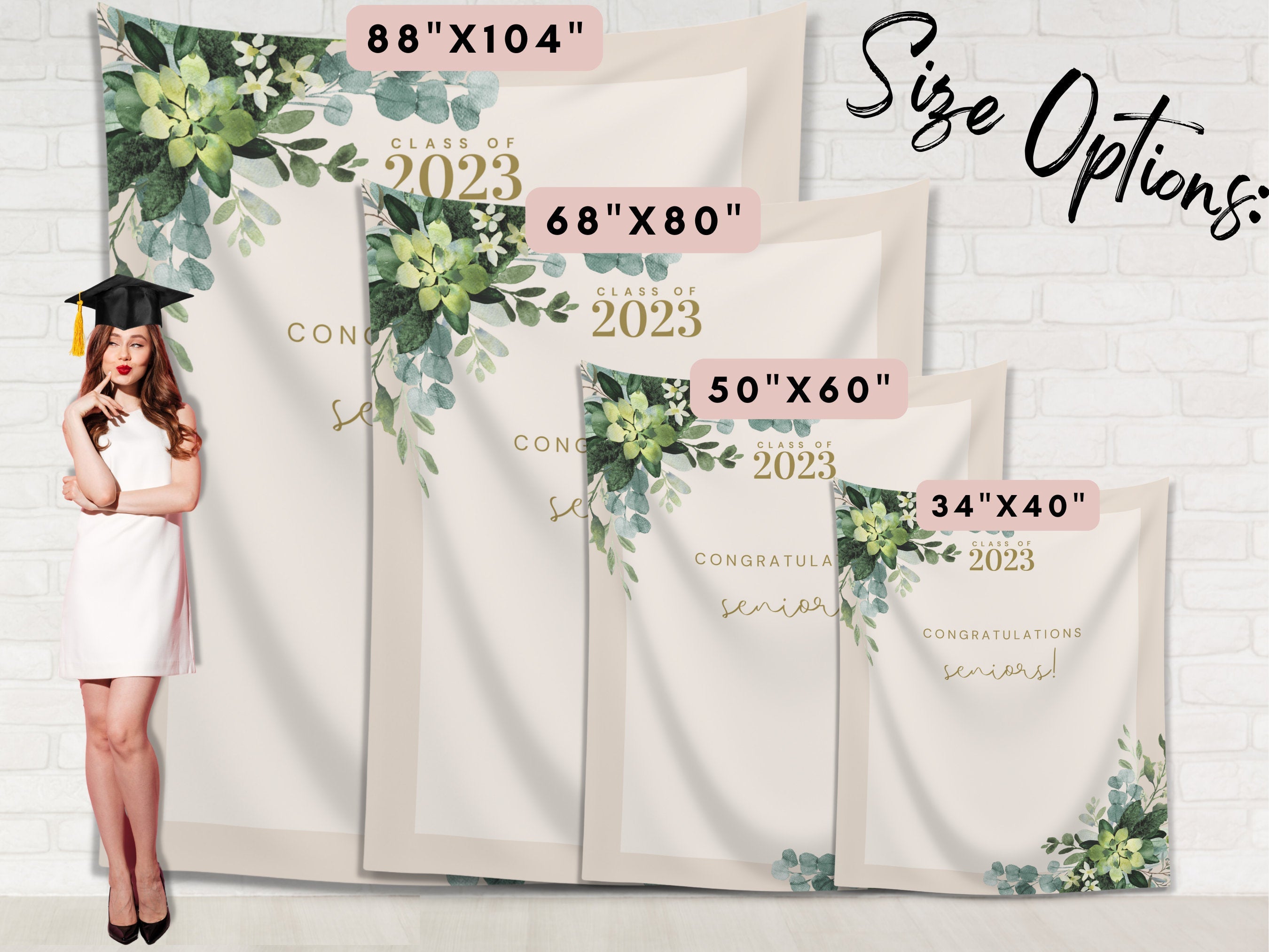 Greenery Class of 2025 Custom Graduation Party Banner Backdrop