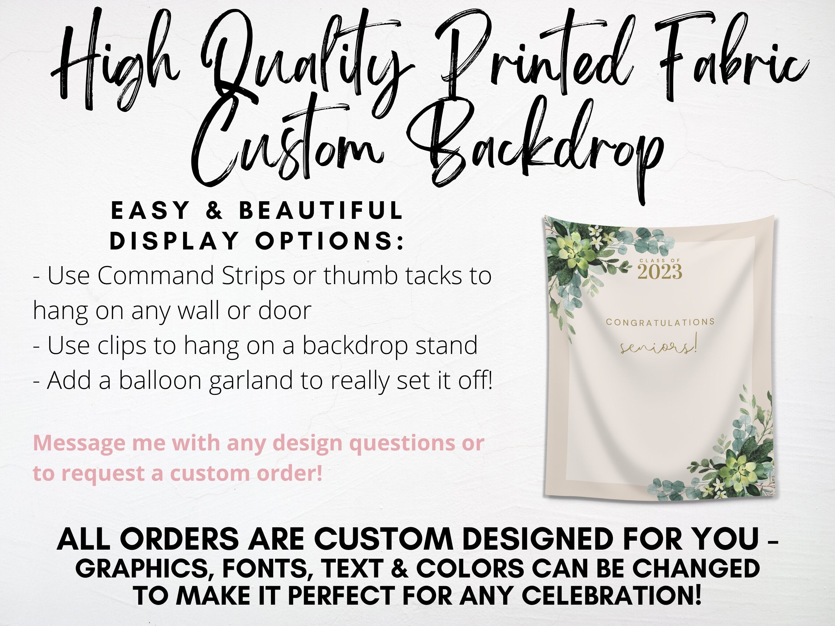 Greenery Class of 2025 Custom Graduation Party Banner Backdrop