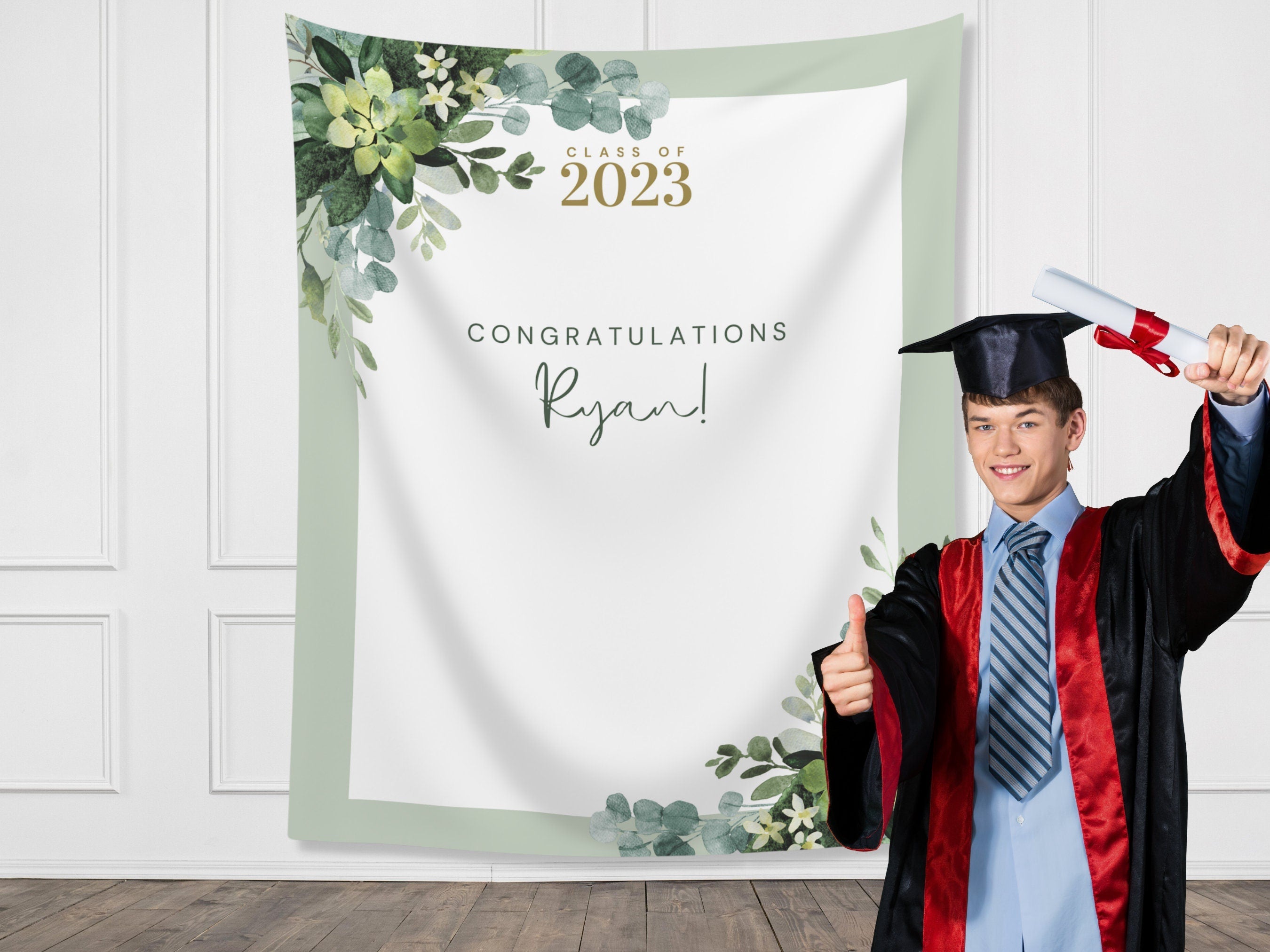 Greenery Class of 2025 Custom Graduation Party Banner Backdrop