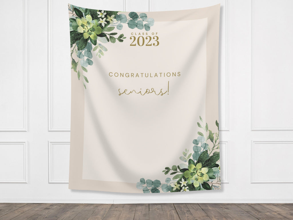 Greenery Class of 2025 Custom Graduation Party Banner Backdrop