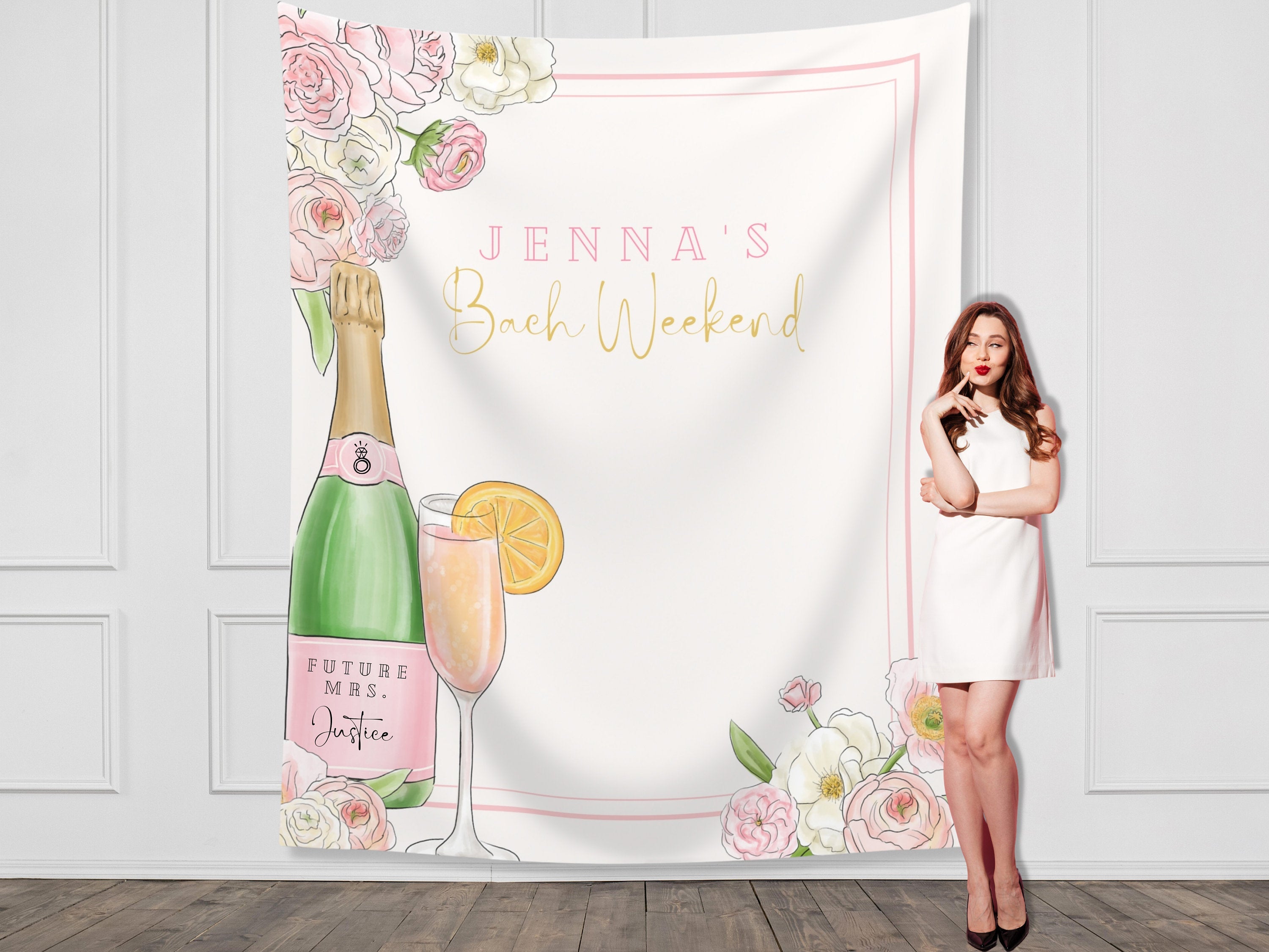 Champagne Bachelorette Party Custom Backdrop
