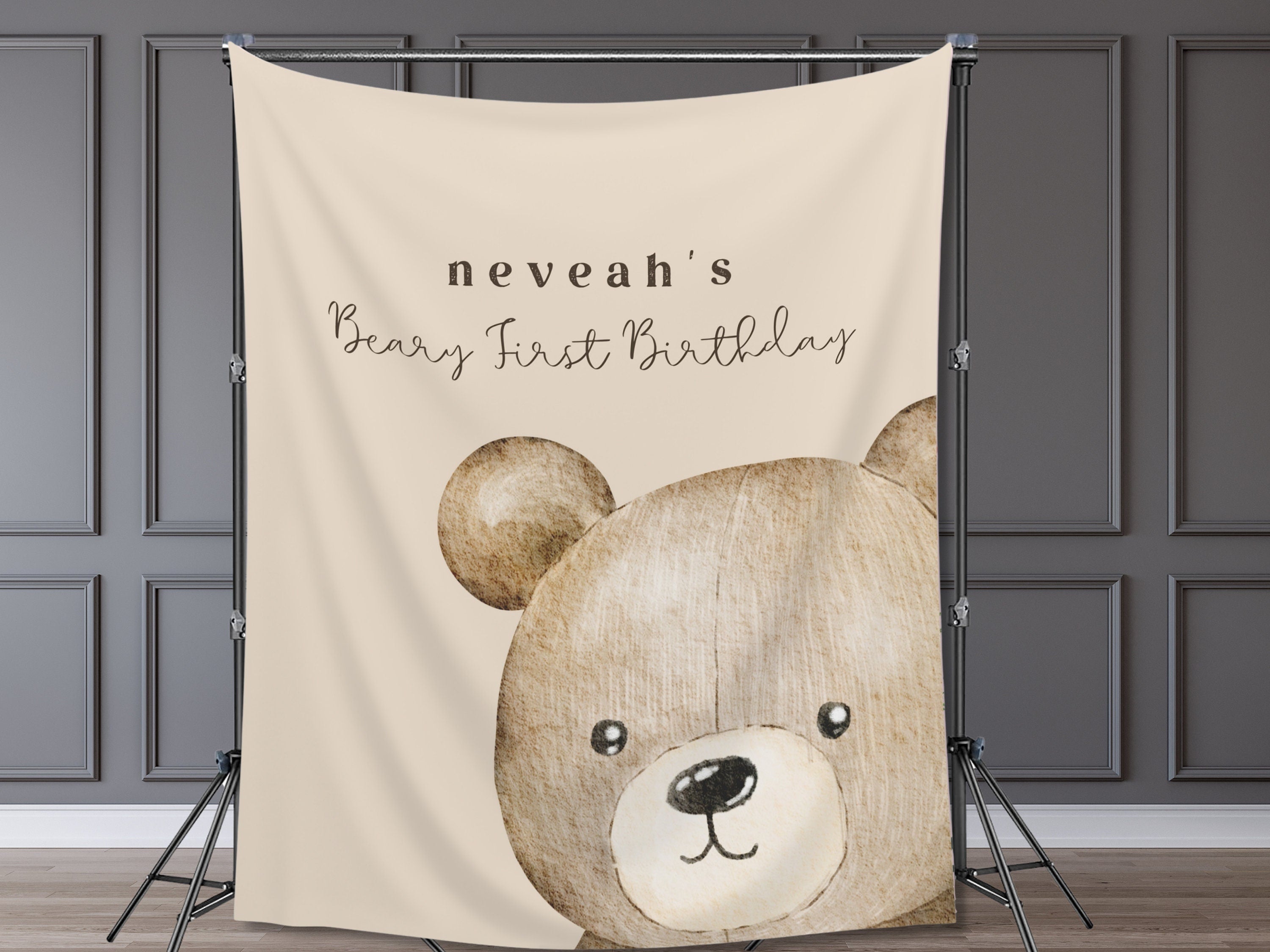 Modern Beary First Birthday Party Banner