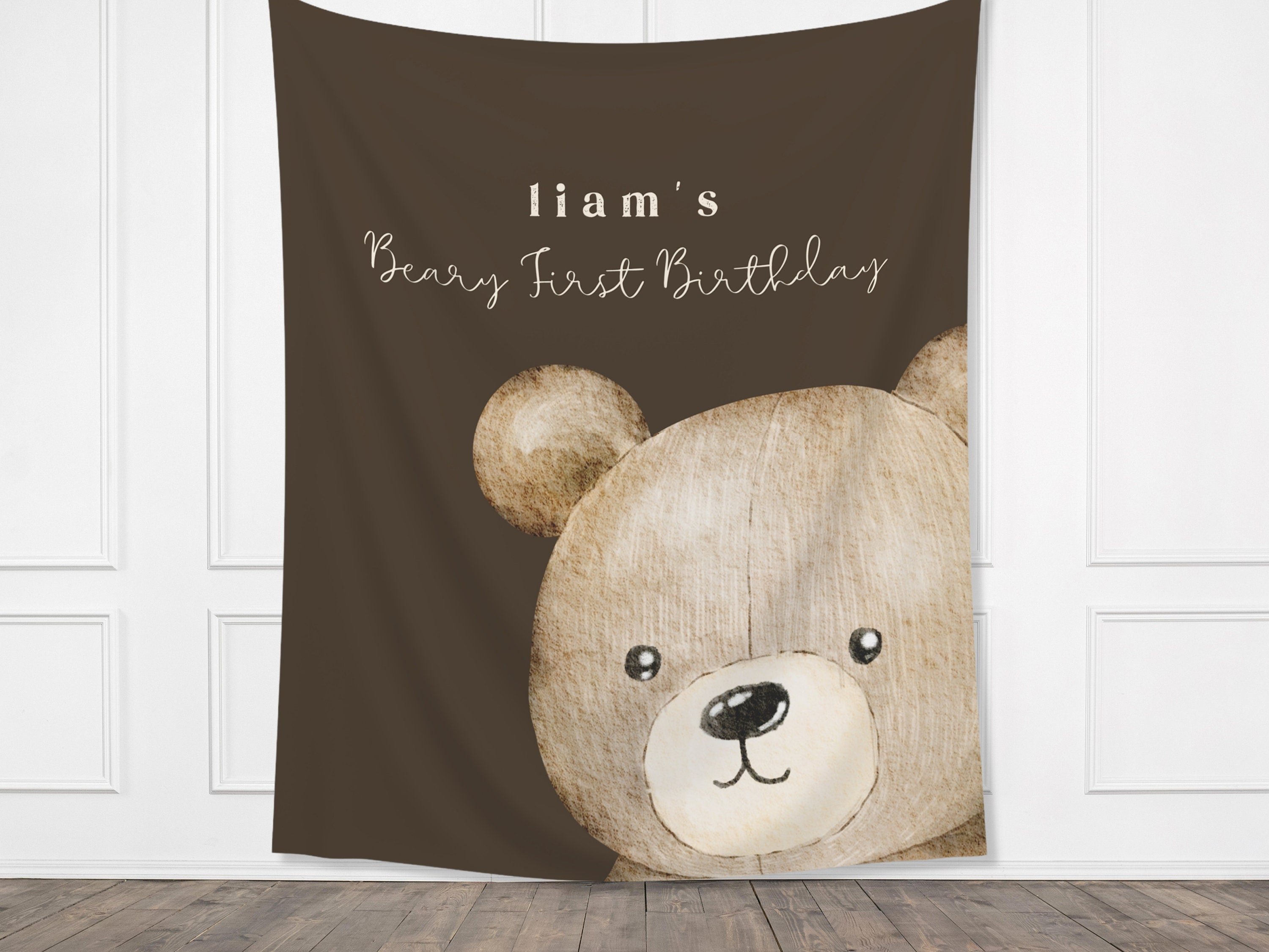 Modern Beary First Birthday Party Banner