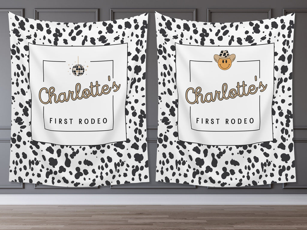 First Rodeo Customizable 1st Birthday Backdrop | Cow Print Custom Farm or Barn Party Banner