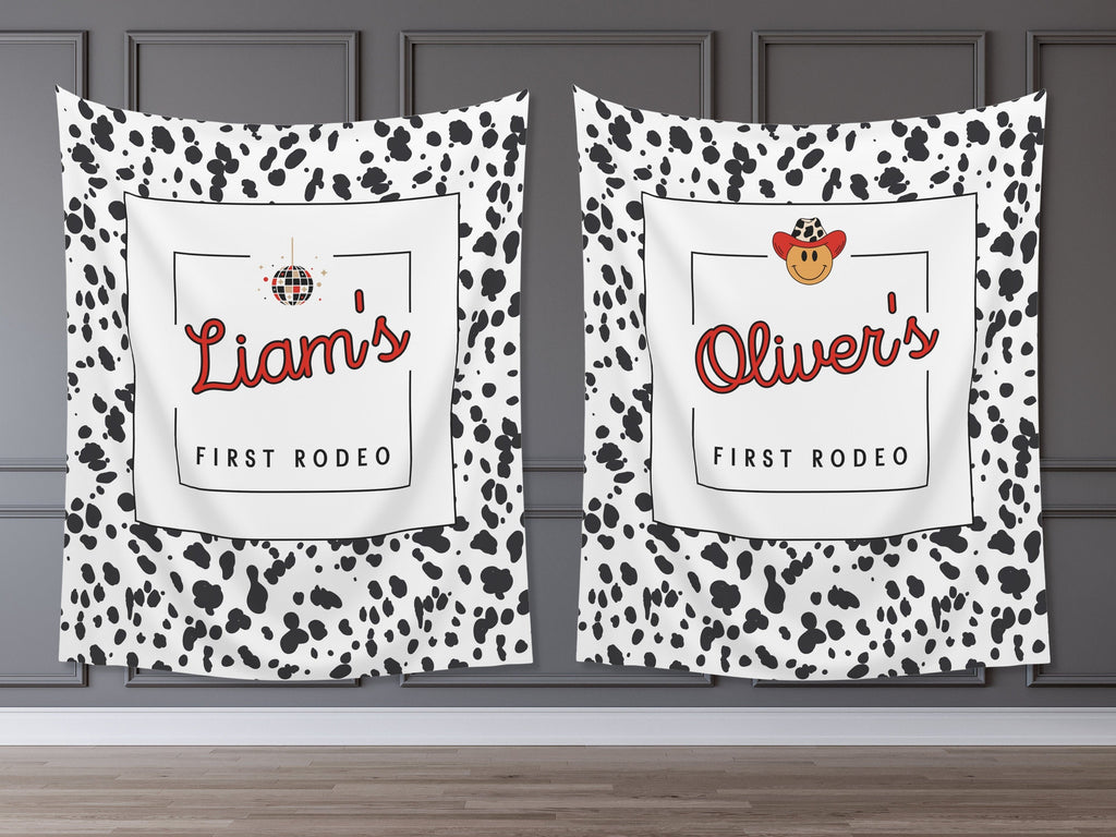 First Rodeo Customizable 1st Birthday Backdrop | Cow Print Custom Farm or Barn Party Banner