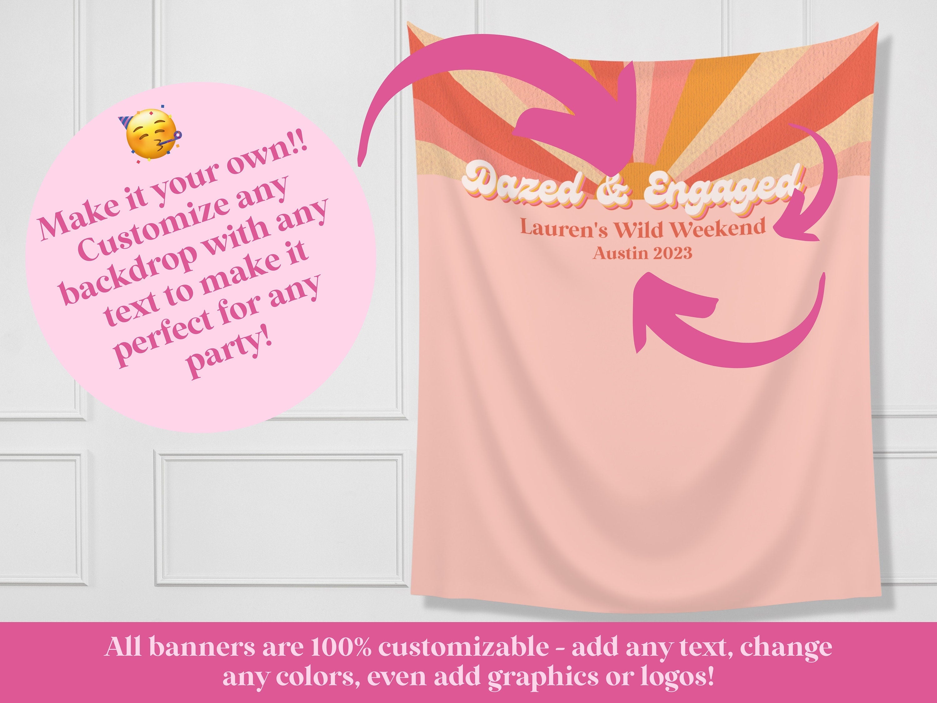 Here Comes the Bride Retro Custom Bachelorette Party Banner Backdrop