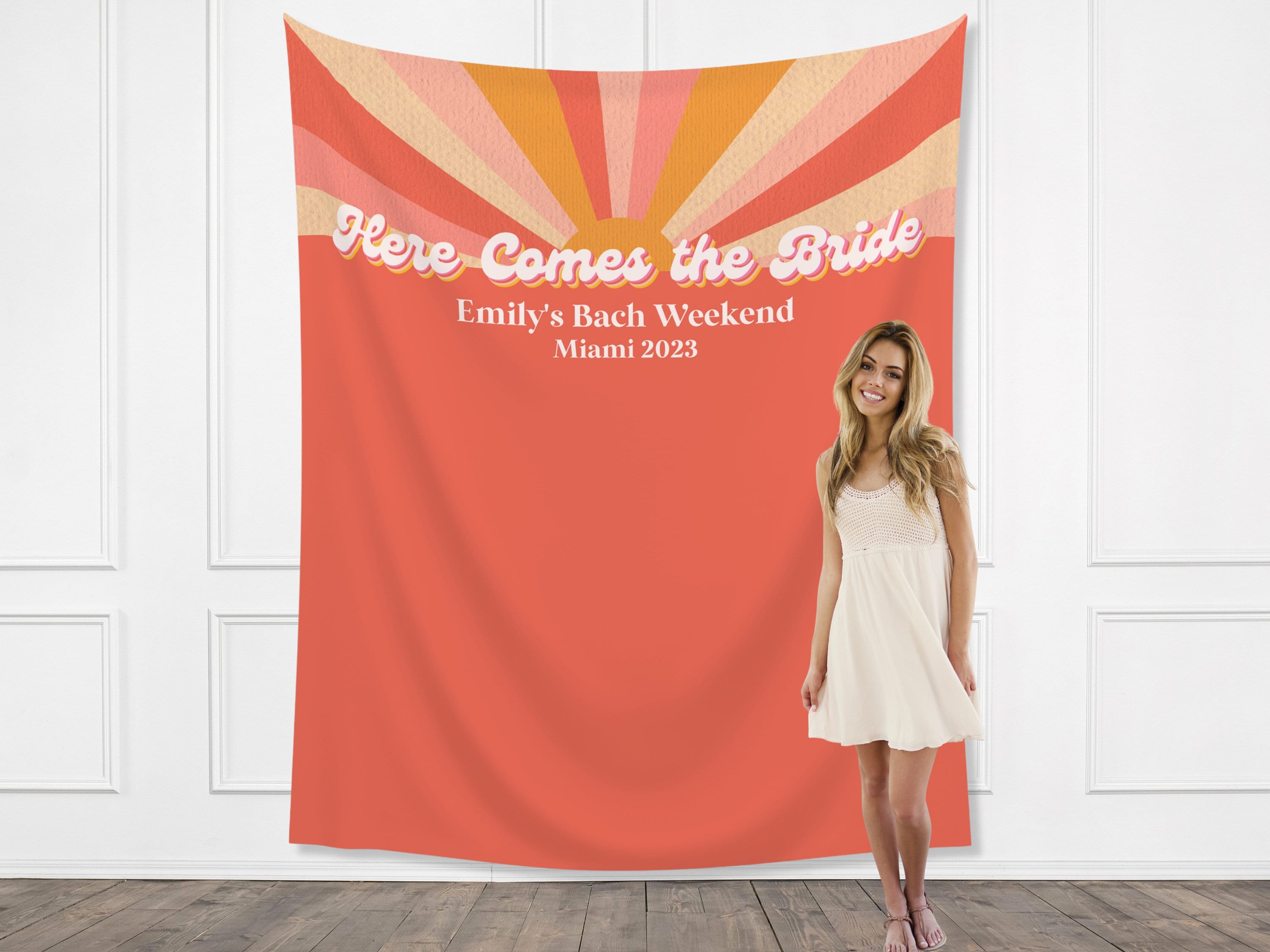 Here Comes the Bride Retro Custom Bachelorette Party Banner Backdrop