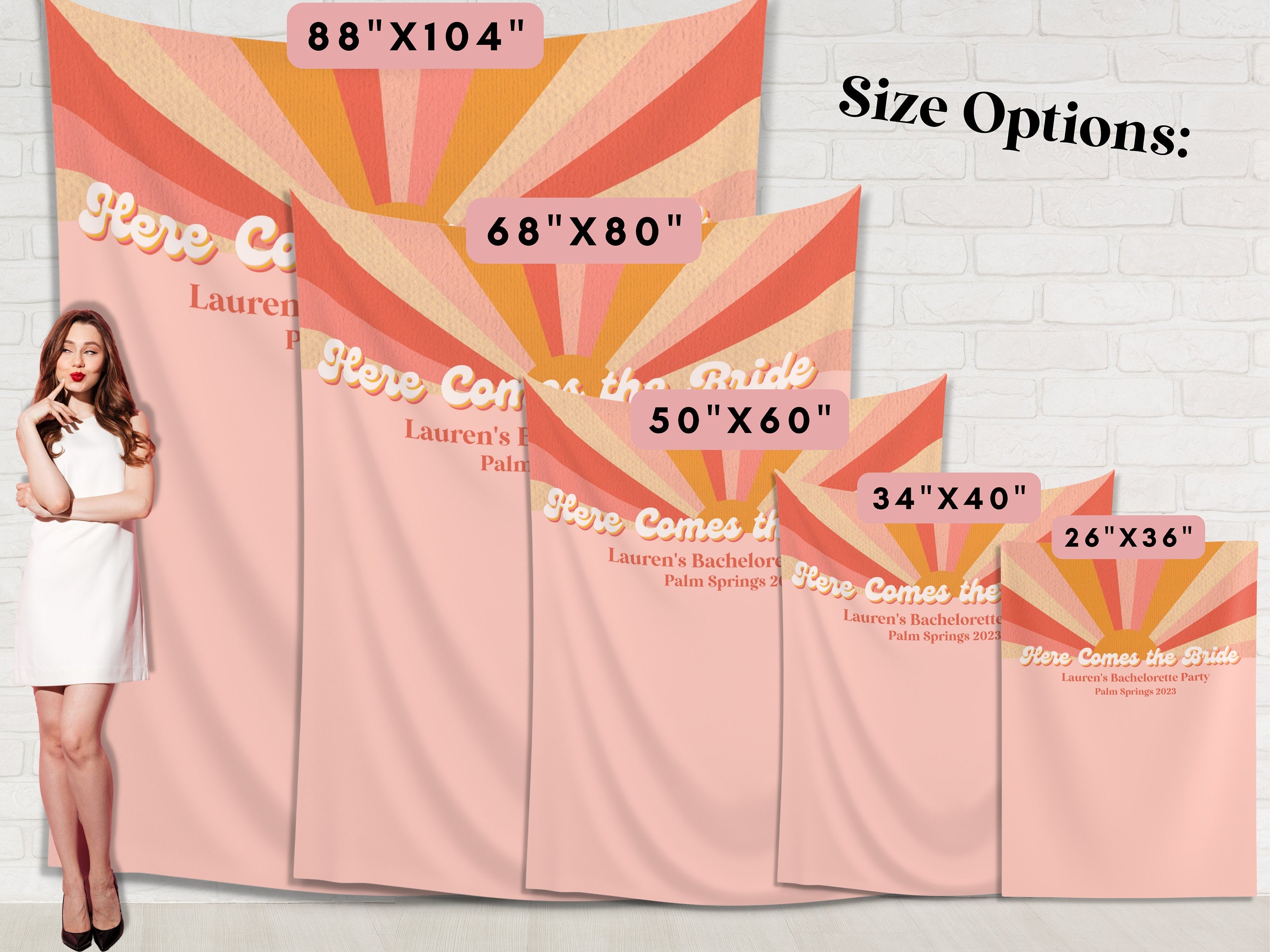 Here Comes the Bride Retro Custom Bachelorette Party Banner Backdrop