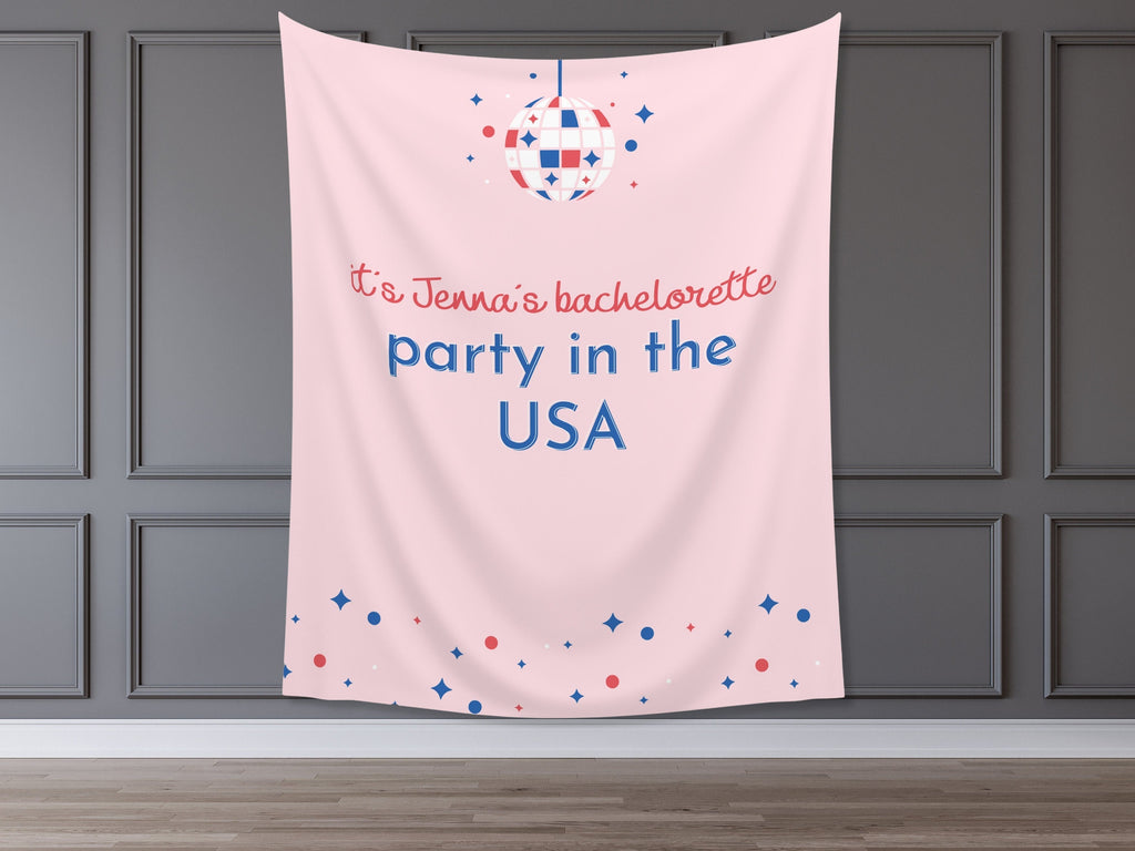 It's a Party in the USA Custom Text Party Backdrop | 4th of July Personalized Banner | Birthday, Bachelorette, 30th, Pool Party or BBQ Décor