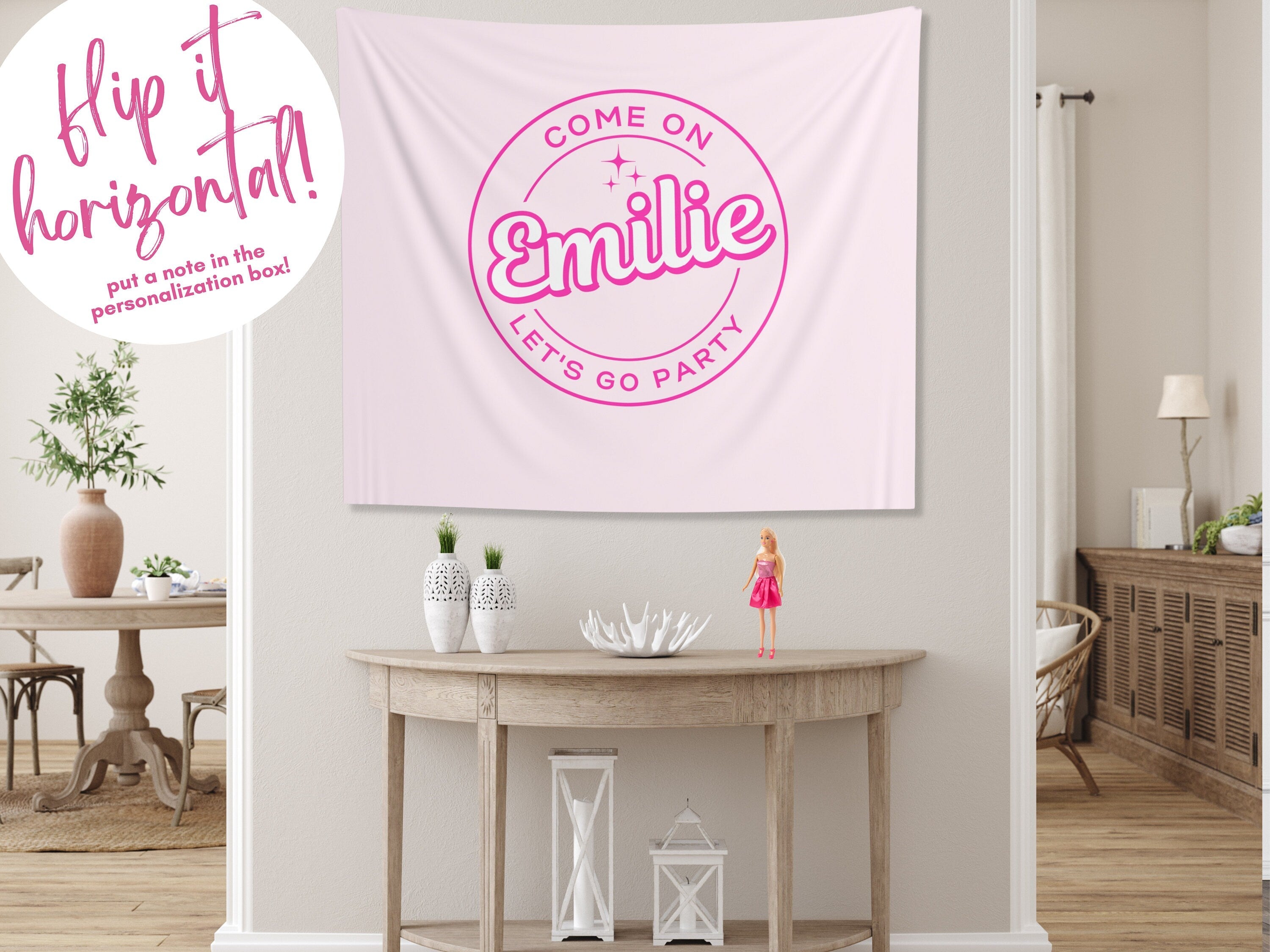 Barbie-Inspired Come On Let's Go Party Customizable Banner Backdrop
