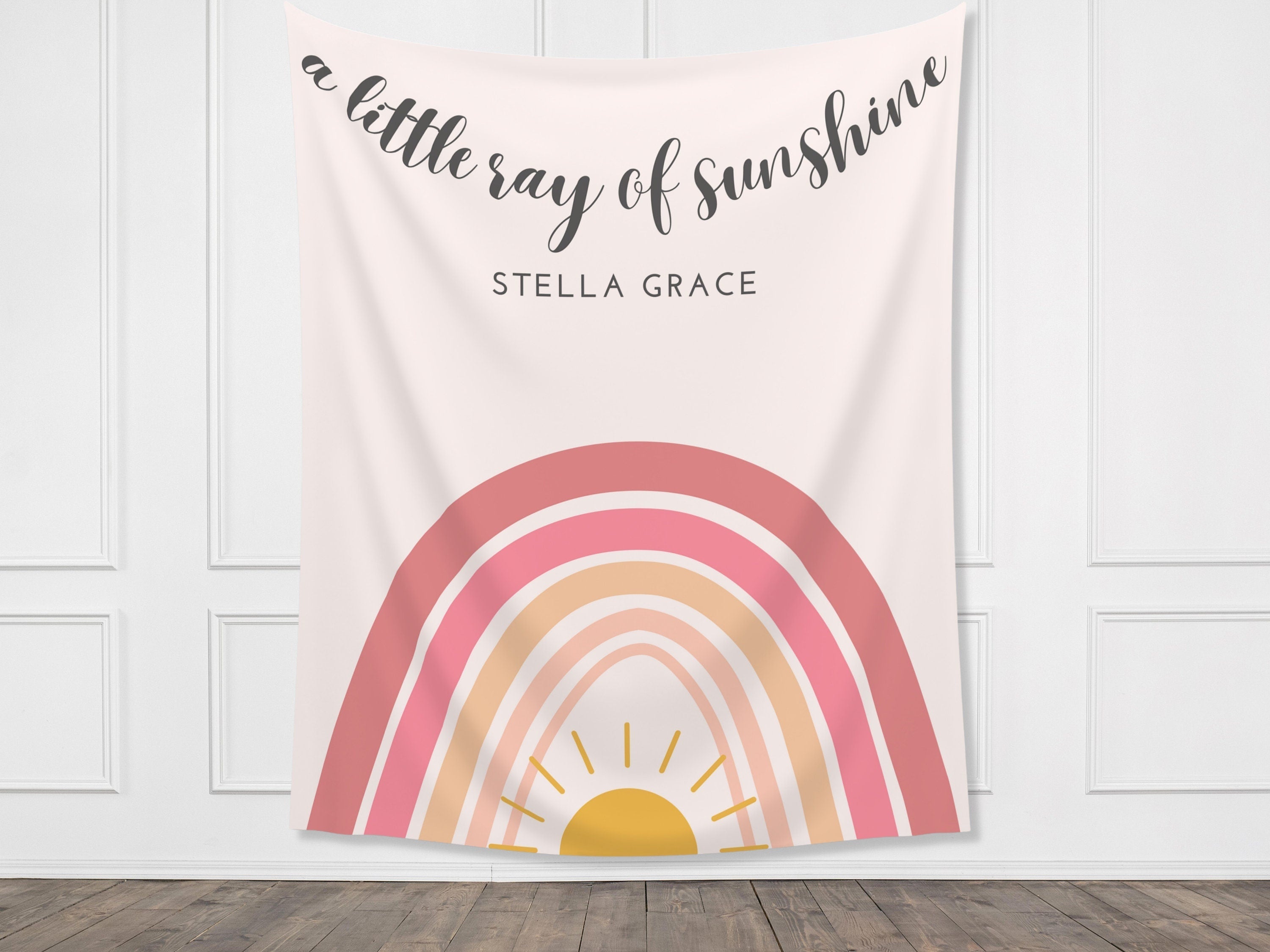 Little Ray of Sunshine Personalized Baby Shower Backdrop | Custom Boho Rainbow Party Backdrop