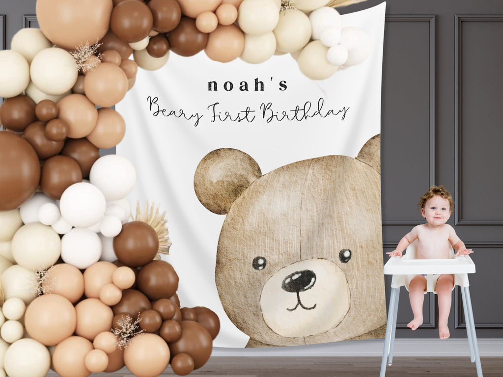 Modern Beary First Birthday Party Banner