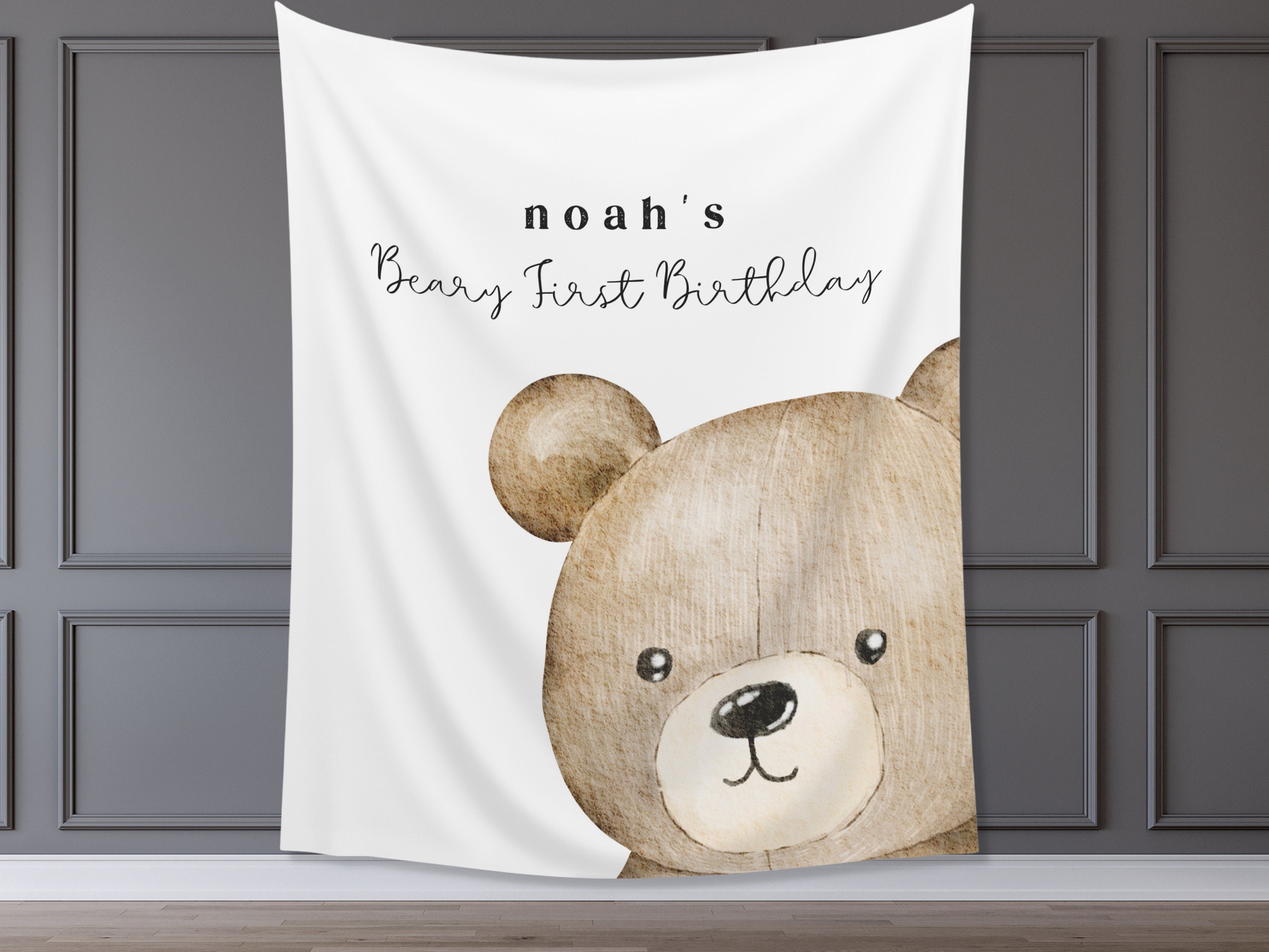 Modern Beary First Birthday Party Banner