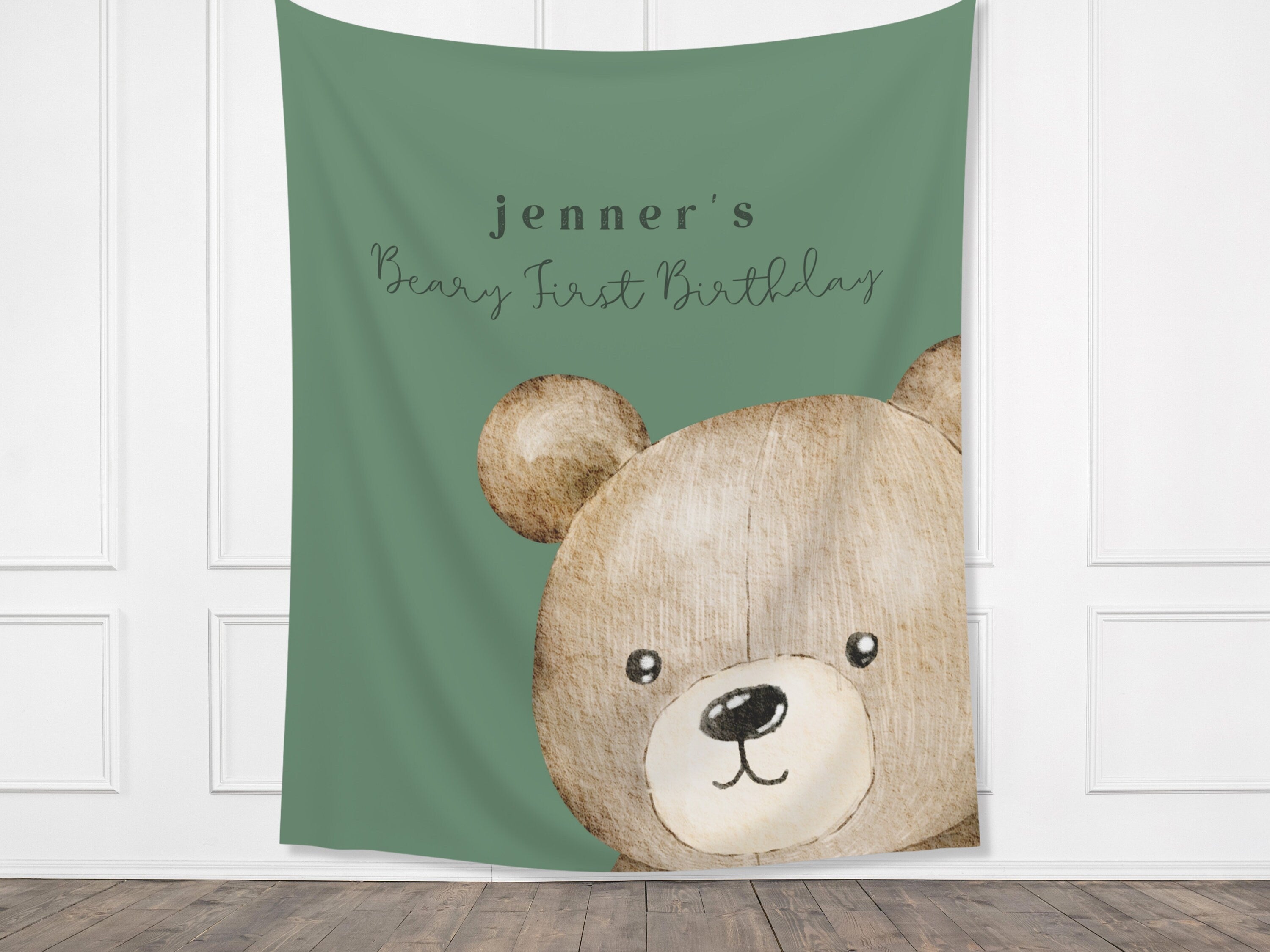 Modern Beary First Birthday Party Banner