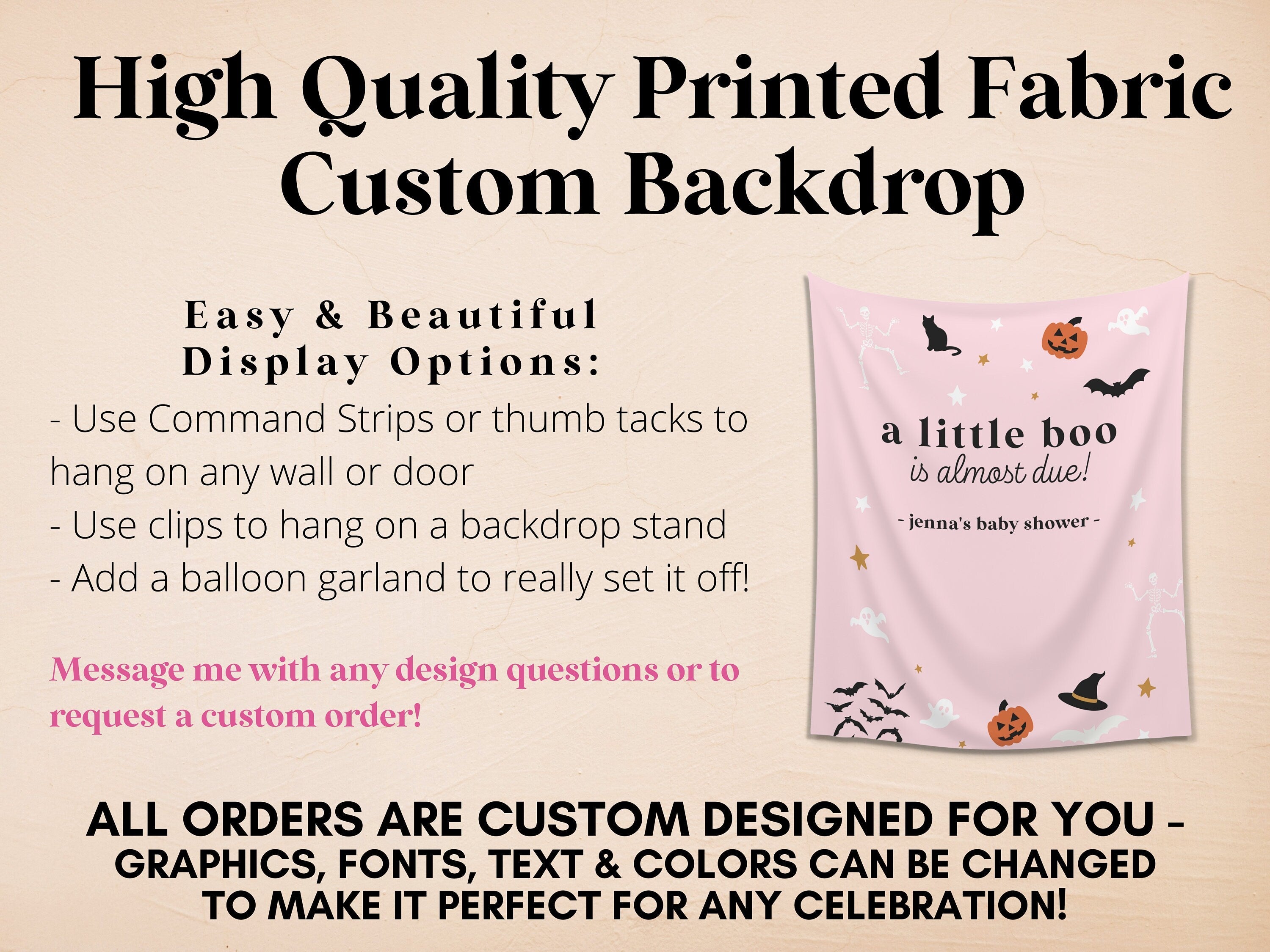 A Little Boo is Almost Due Halloween Baby Shower Banner Backdrop