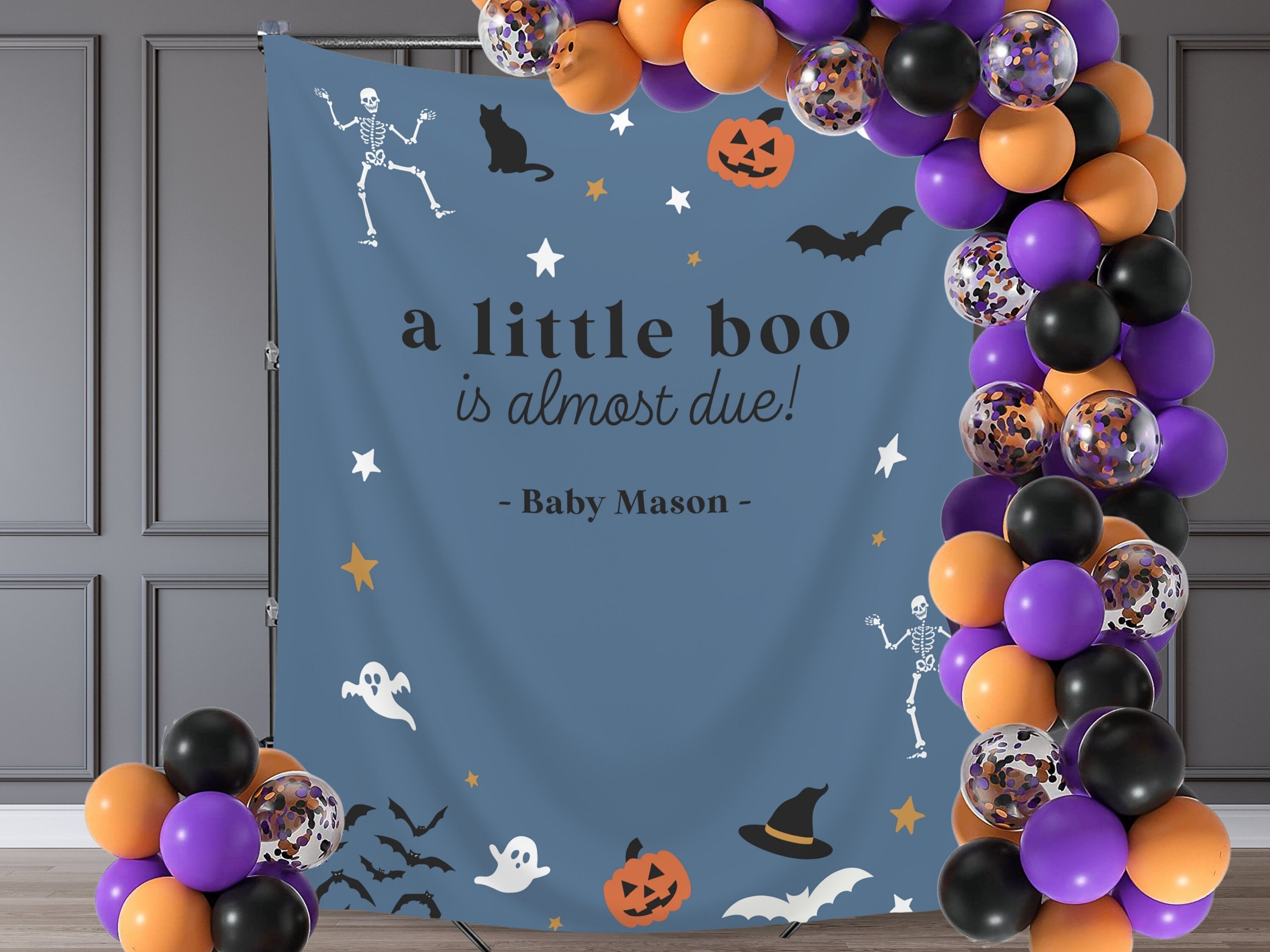 A Little Boo is Almost Due Halloween Baby Shower Banner Backdrop