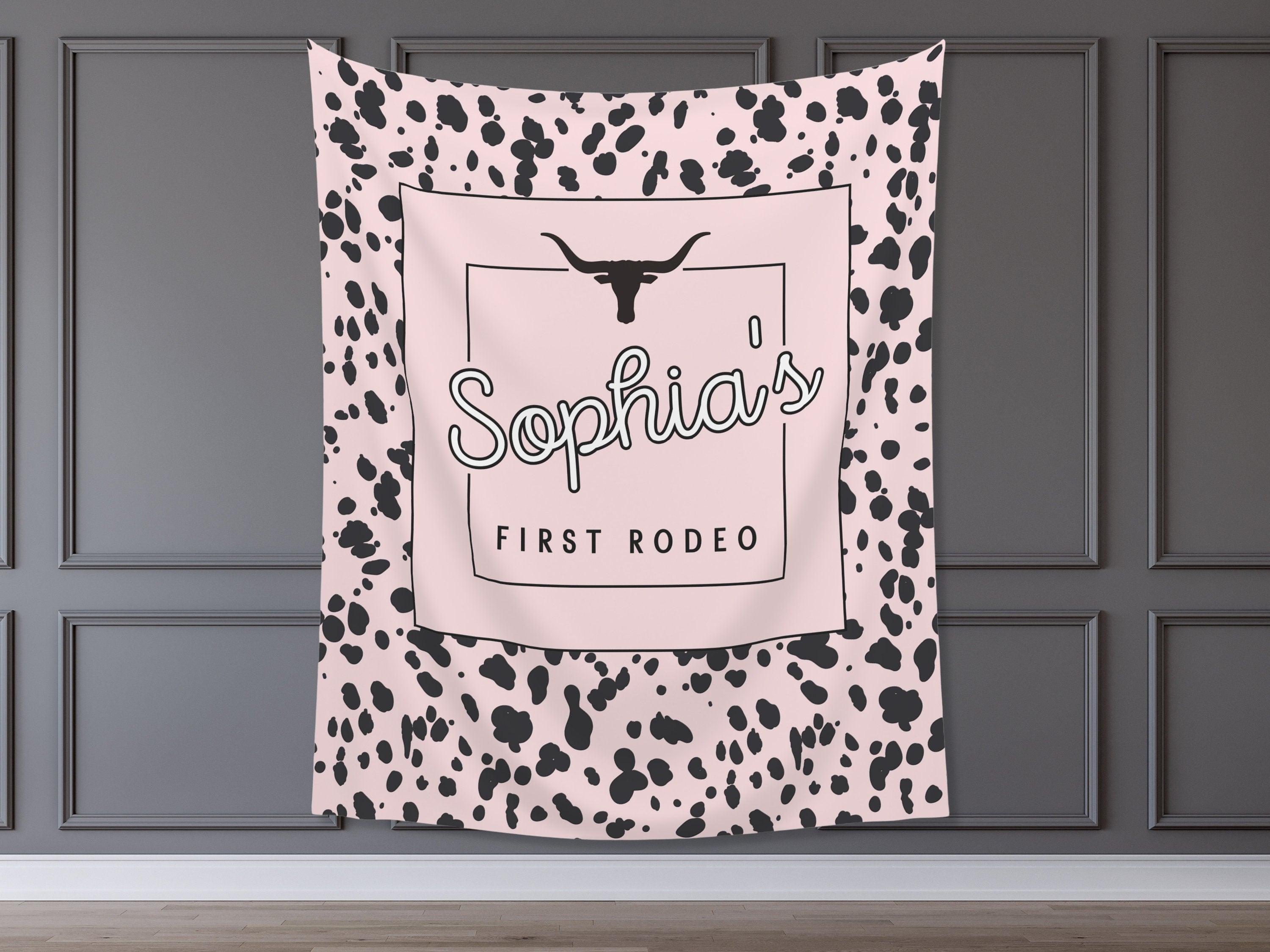 First Rodeo Customizable 1st Birthday Backdrop | Cow Print Custom Farm or Barn Party Banner