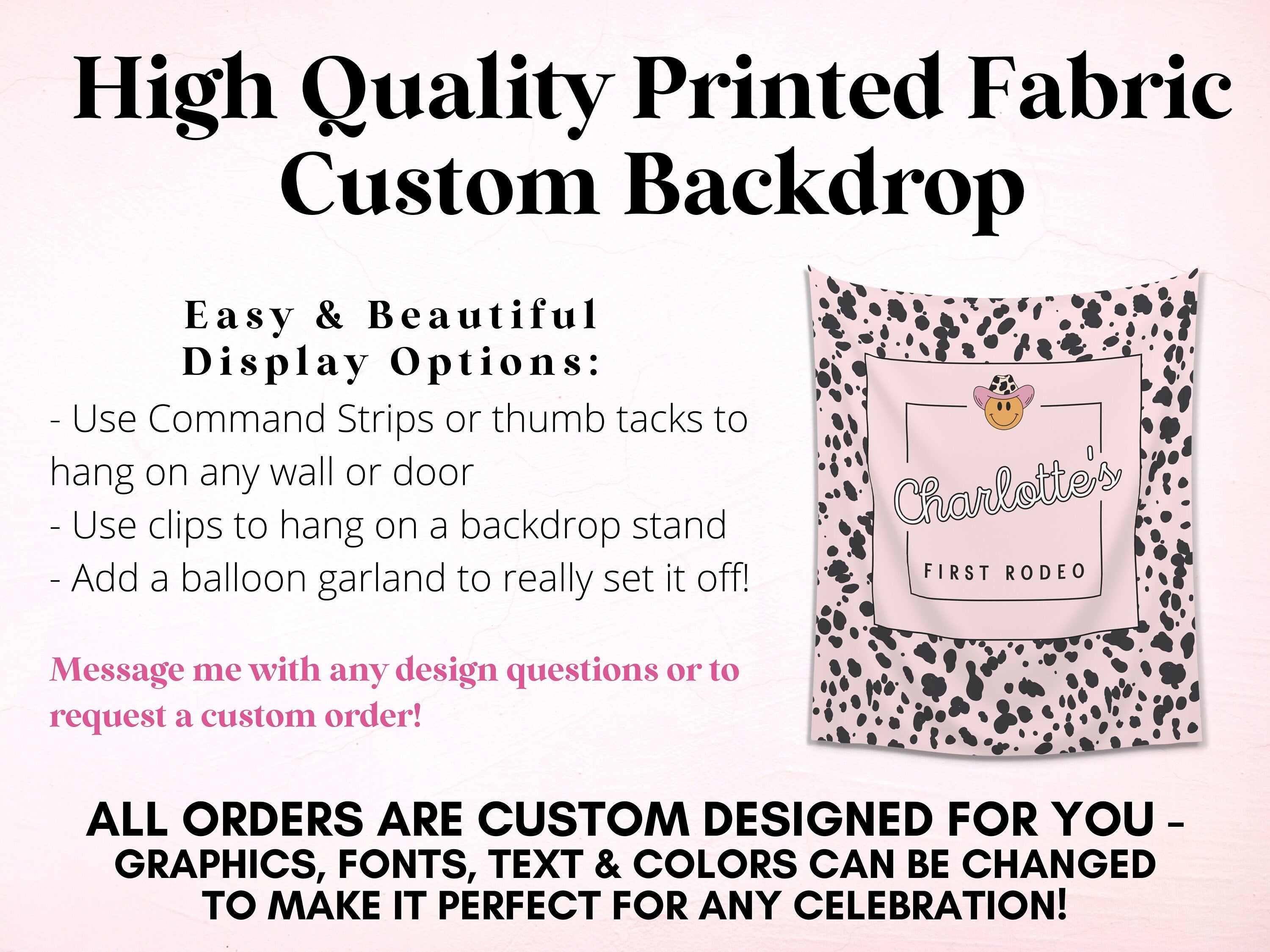 First Rodeo Customizable 1st Birthday Backdrop | Cow Print Custom Farm or Barn Party Banner