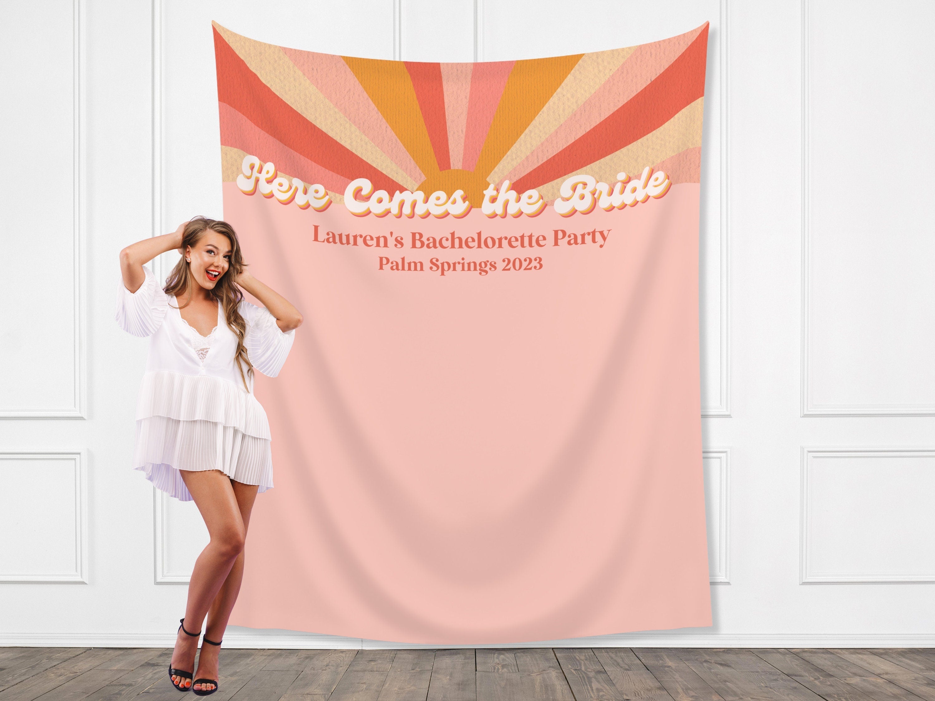 Here Comes the Bride Retro Custom Bachelorette Party Banner Backdrop