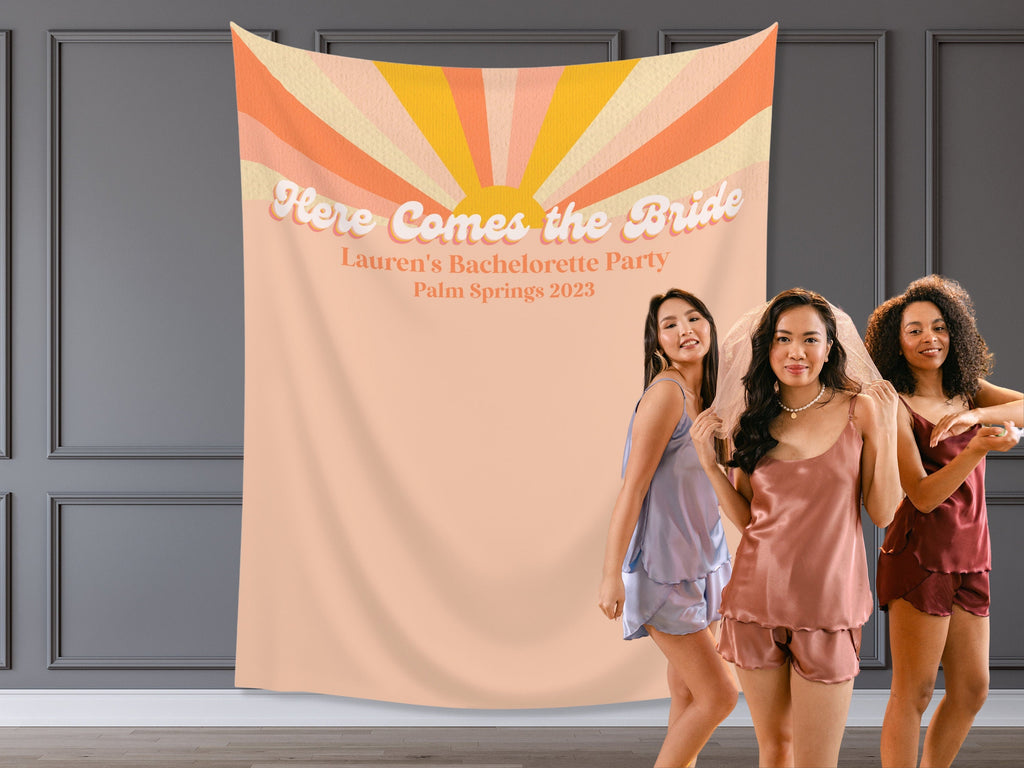 Here Comes the Bride Retro Custom Bachelorette Party Banner Backdrop