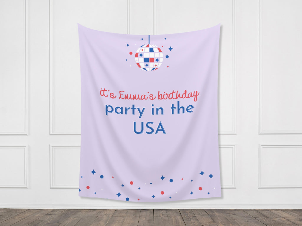 It's a Party in the USA Custom Text Party Backdrop | 4th of July Personalized Banner | Birthday, Bachelorette, 30th, Pool Party or BBQ Décor