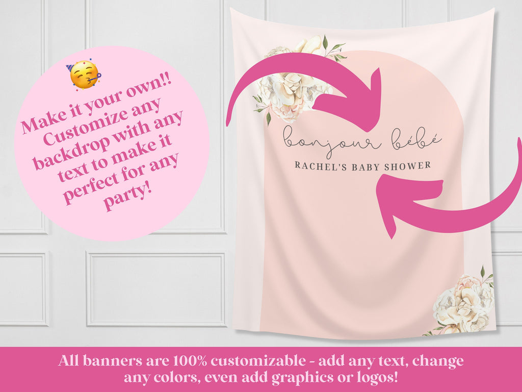 Boho Arch Floral Personalized Baby Shower Backdrop | Oh Baby Customizable Party Banner | Baby Shower Balloon Garland Décor
