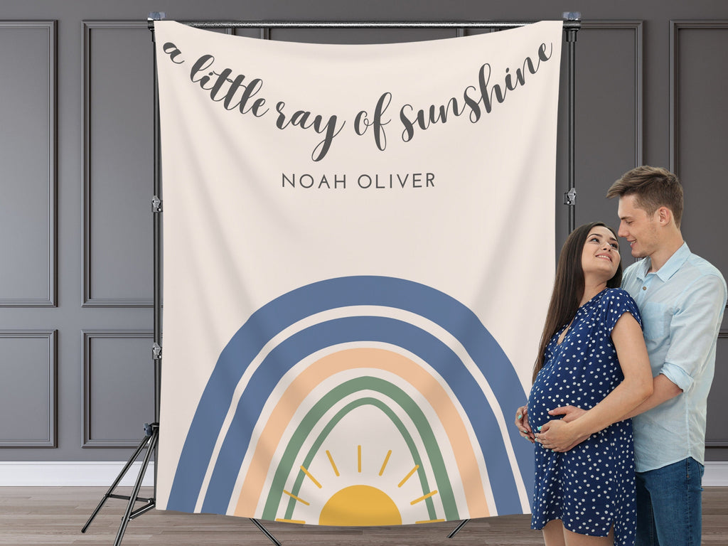 Little Ray of Sunshine Personalized Baby Shower Backdrop | Custom Boho Rainbow Party Backdrop