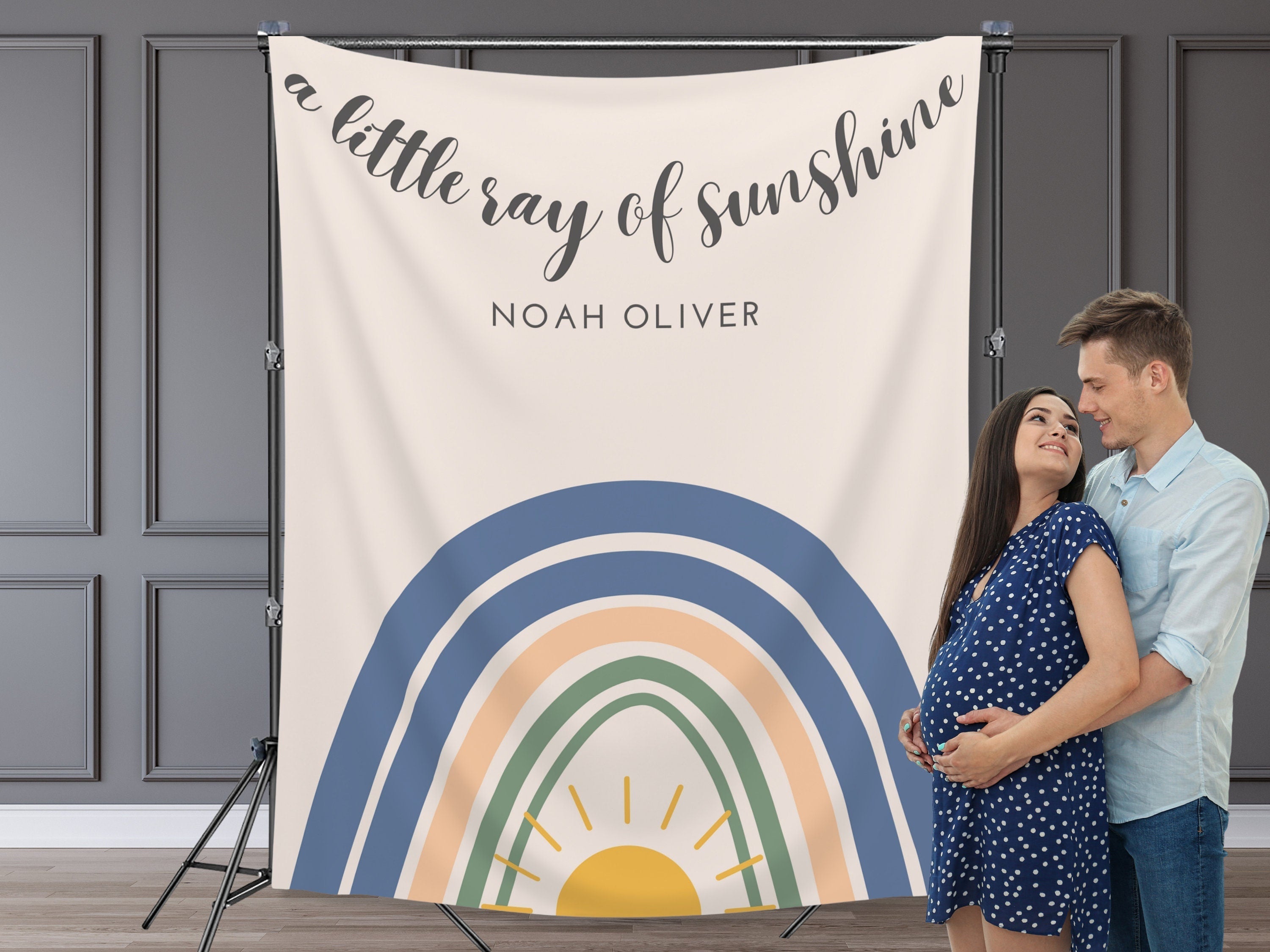 Little Ray of Sunshine Personalized Baby Shower Backdrop | Custom Boho Rainbow Party Backdrop