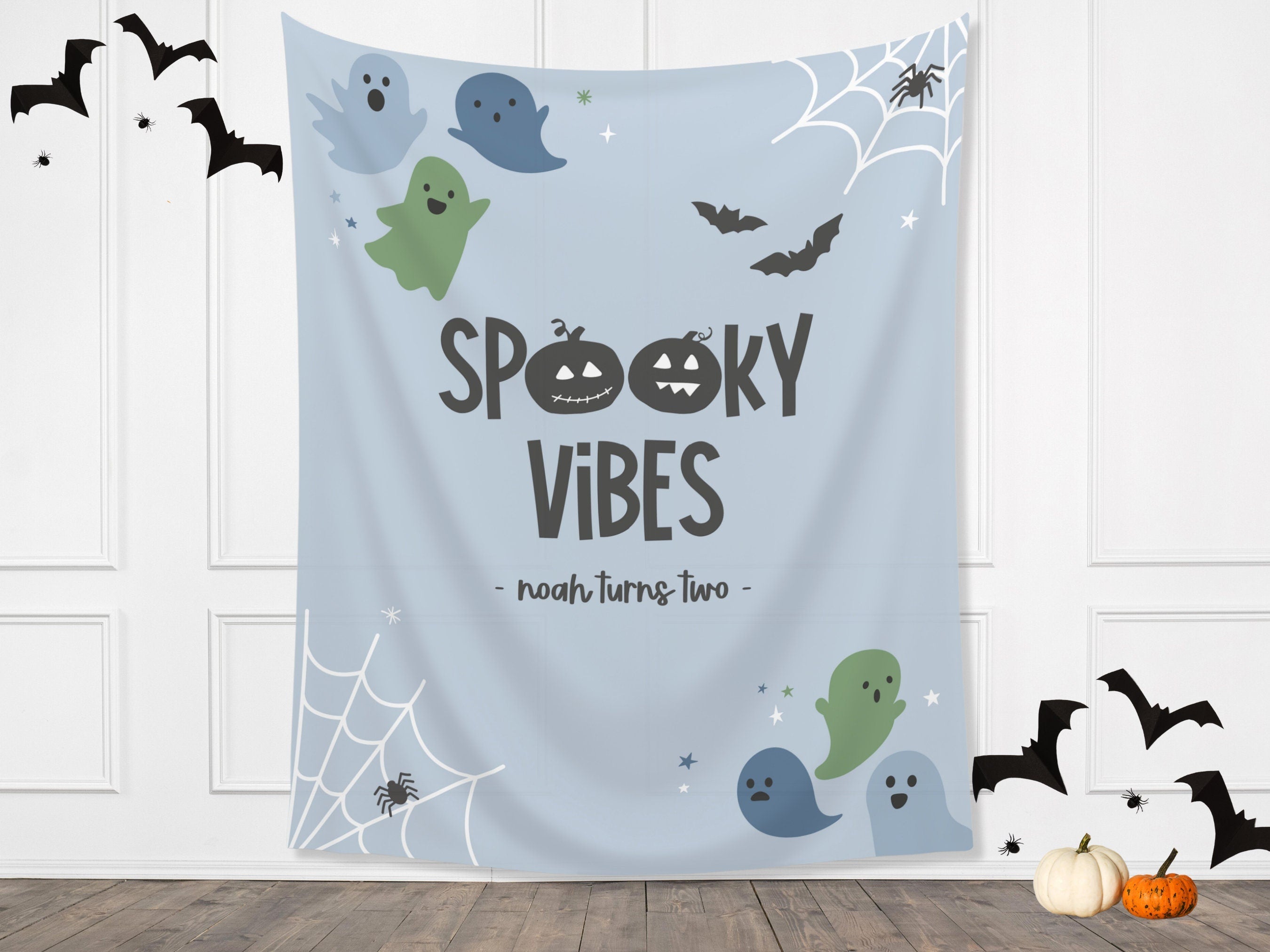 Spooky Vibes Ghost Halloween Banner Backdrop