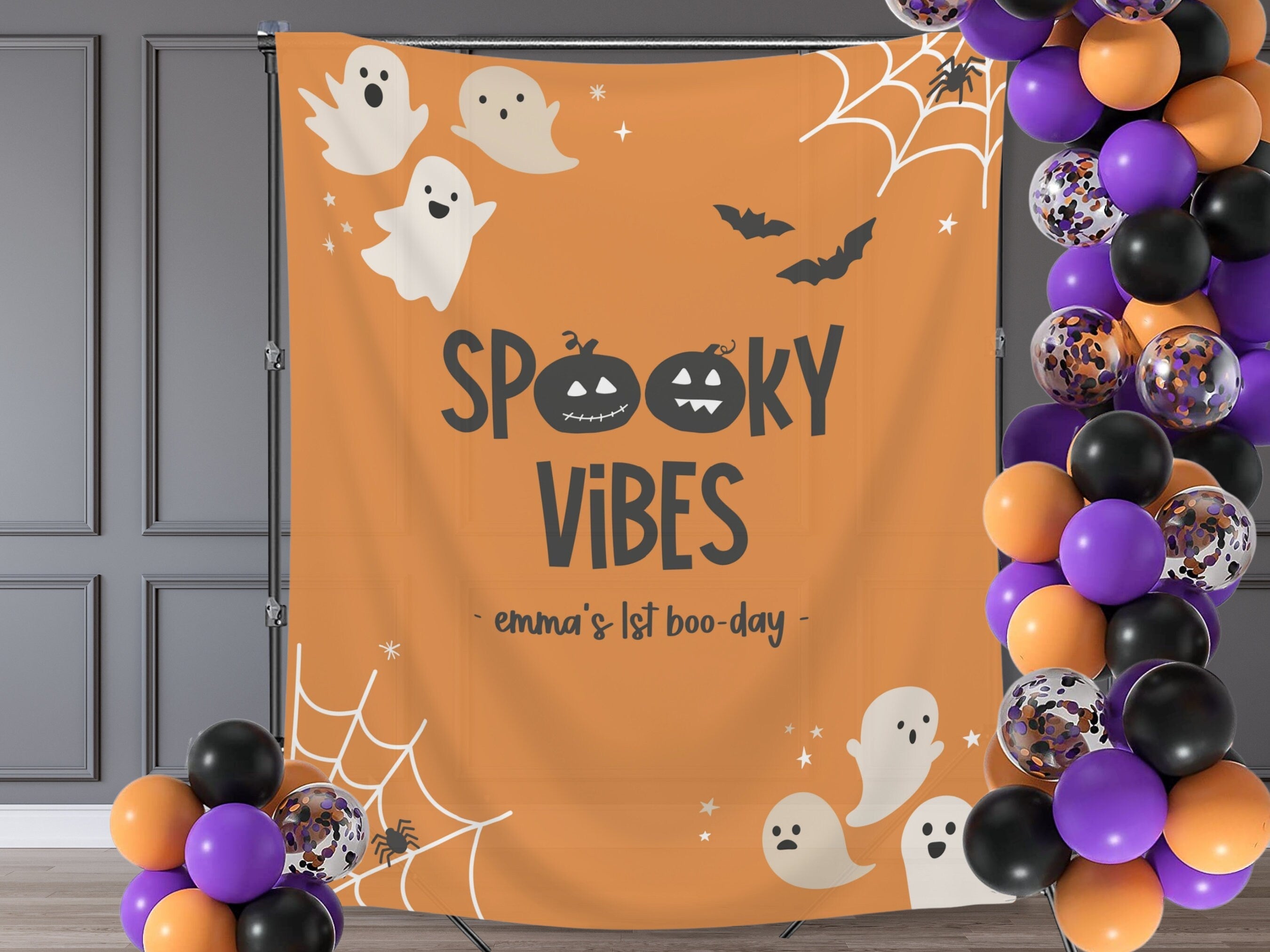 Spooky Vibes Ghost Halloween Banner Backdrop